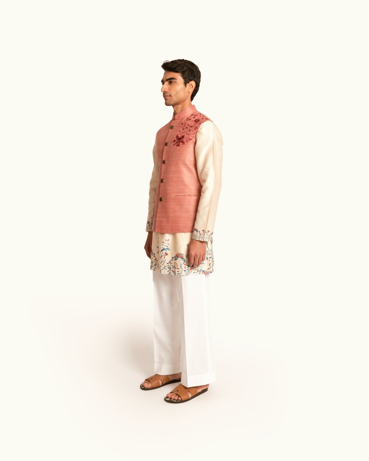 Floral Motif Sadri in Raw Silk