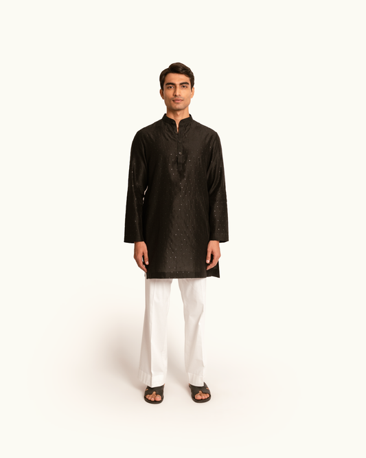All Over Sequence Black Kurta Set