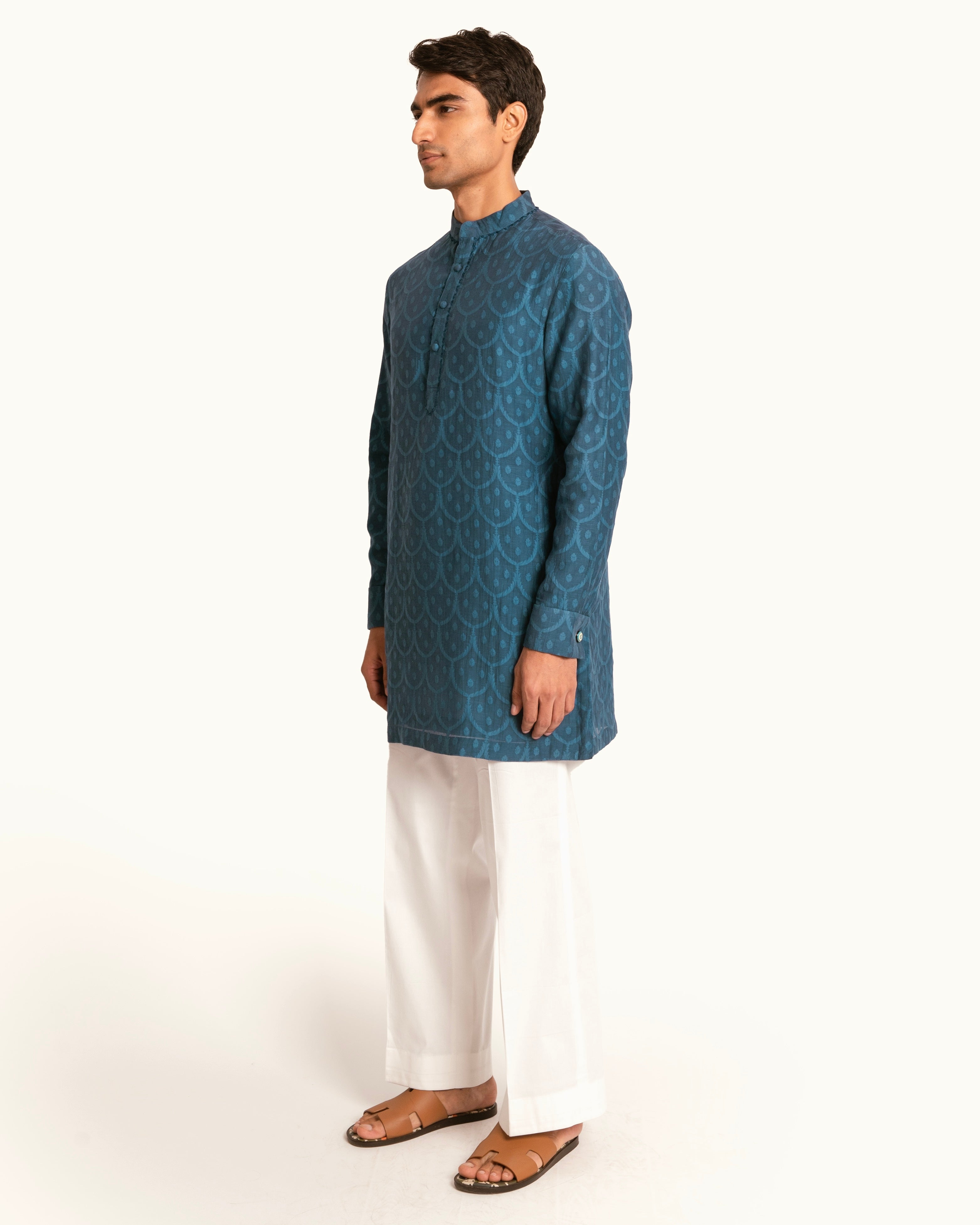 Blue Pattern Chanderi Kurta Set