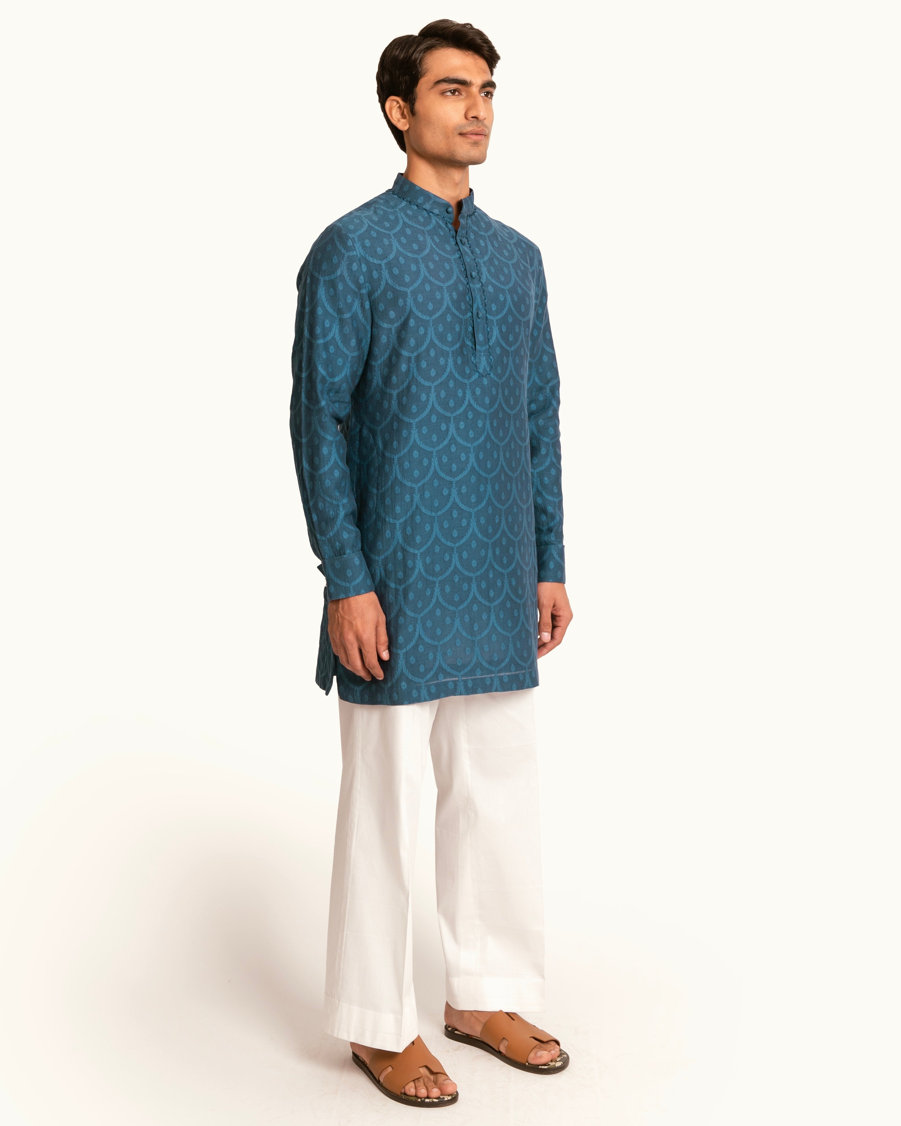 Blue Pattern Chanderi Kurta Set