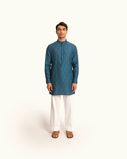 Blue Pattern Chanderi Kurta Set