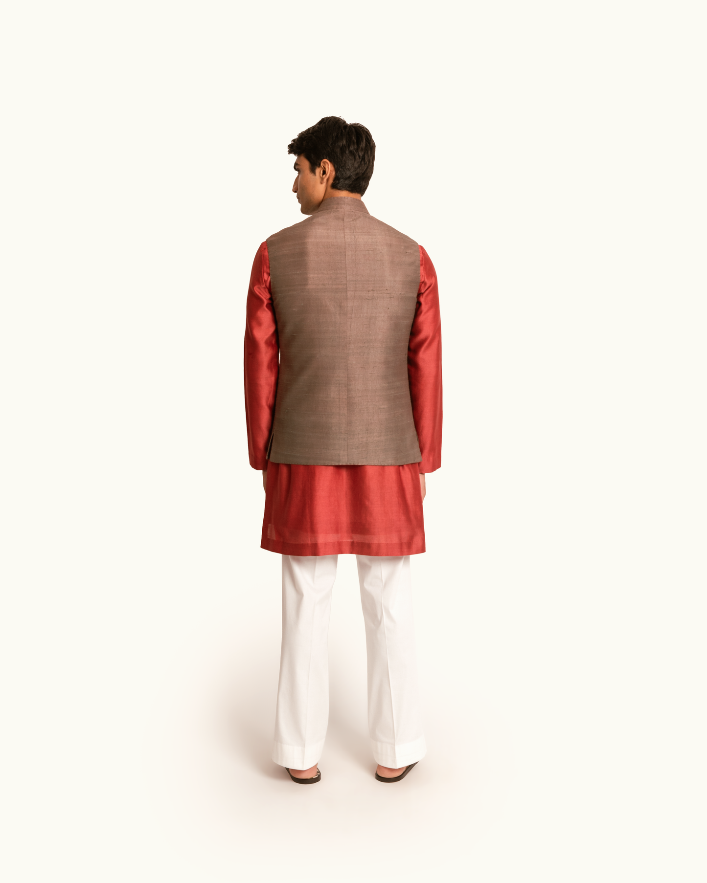 Raw Silk Sadri in Brown with Butterfly Motif