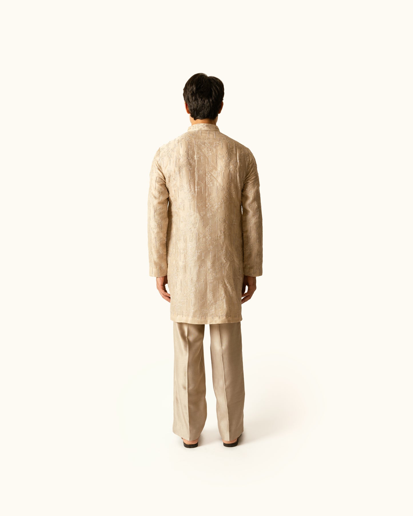 Champagne Embroidered Kurta Set in Silk Organza