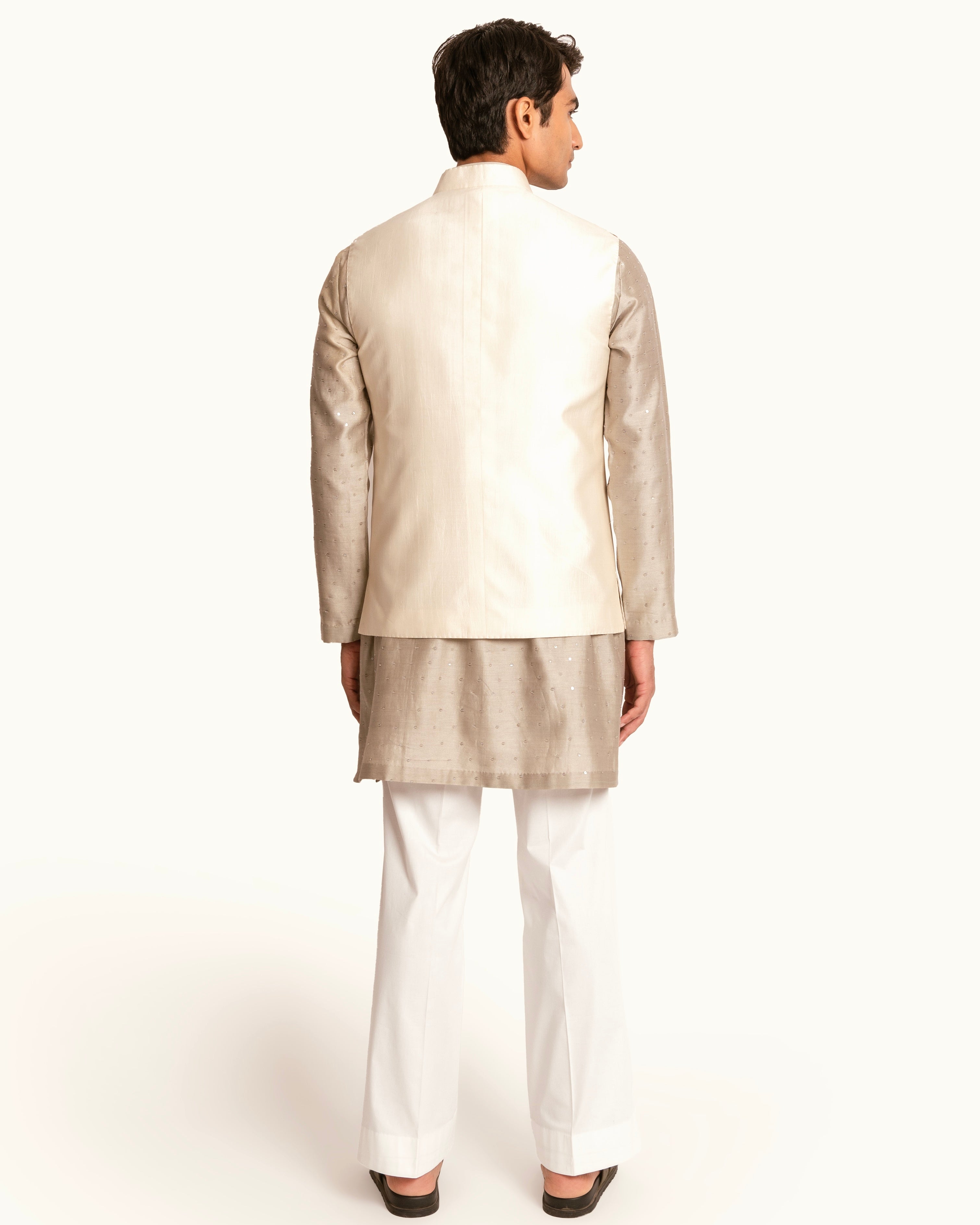 Silk Sadri in Cream with Floral Printed Shoulders