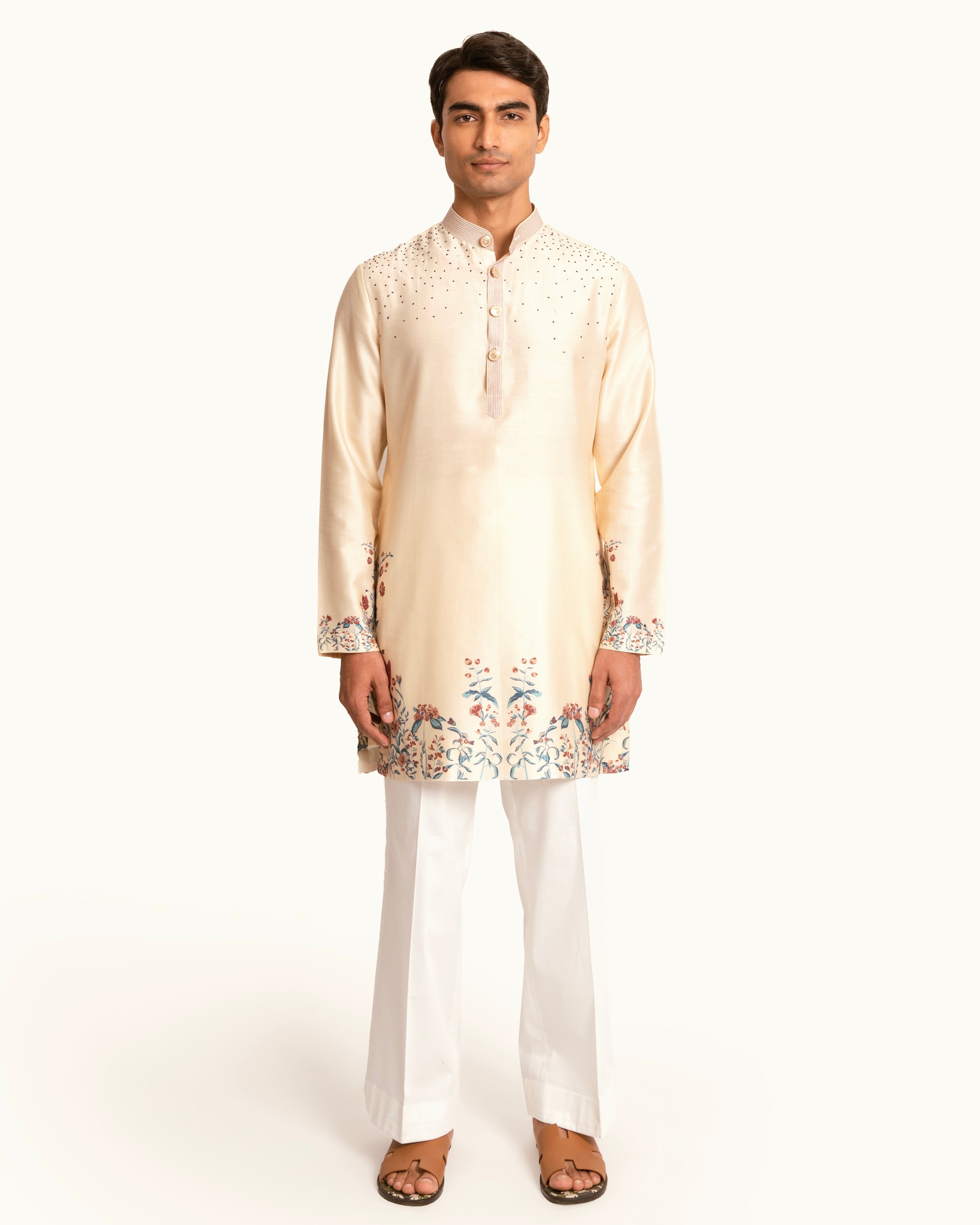 Cream Printed Floral Kurta Set