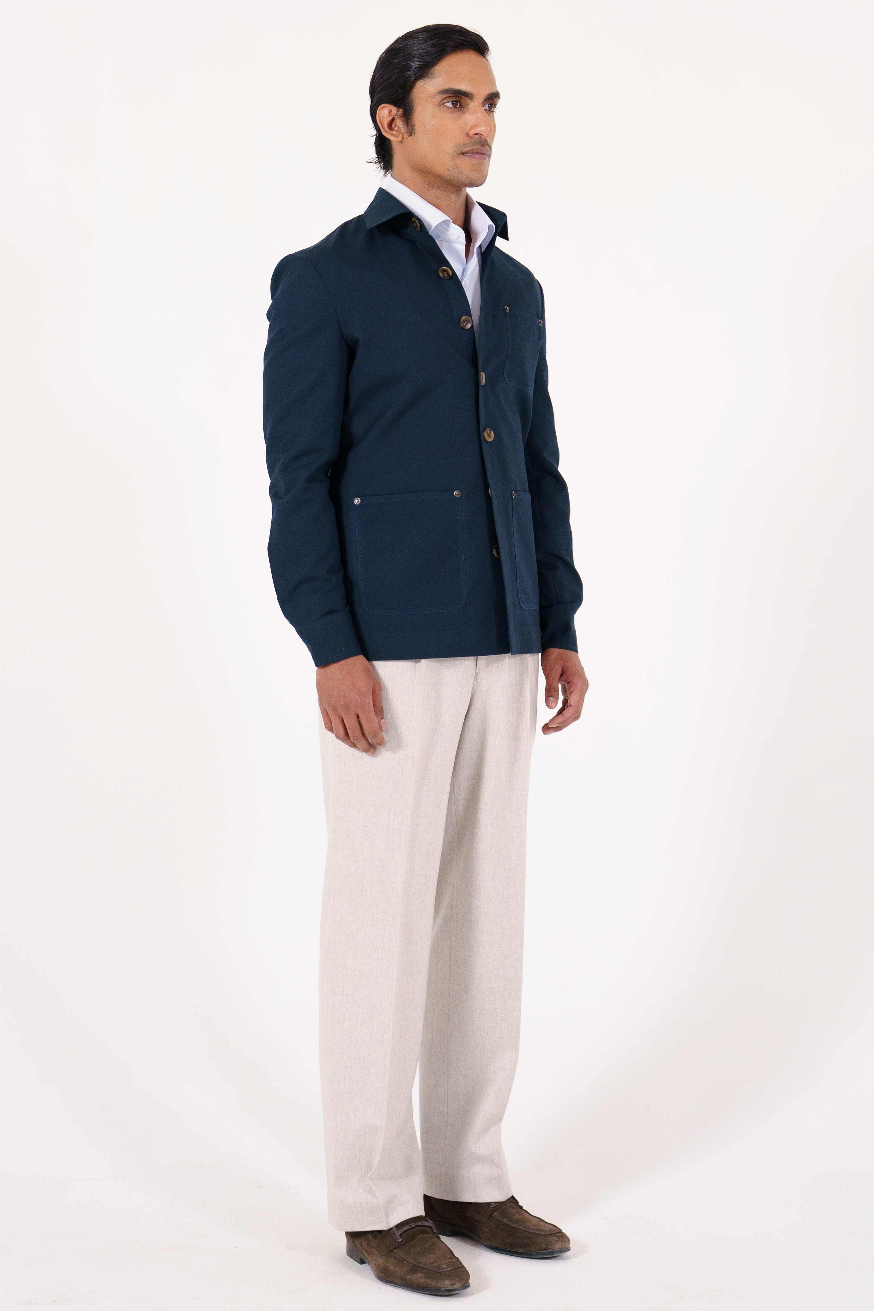 Worker Jacket In Navy Blue Cotton