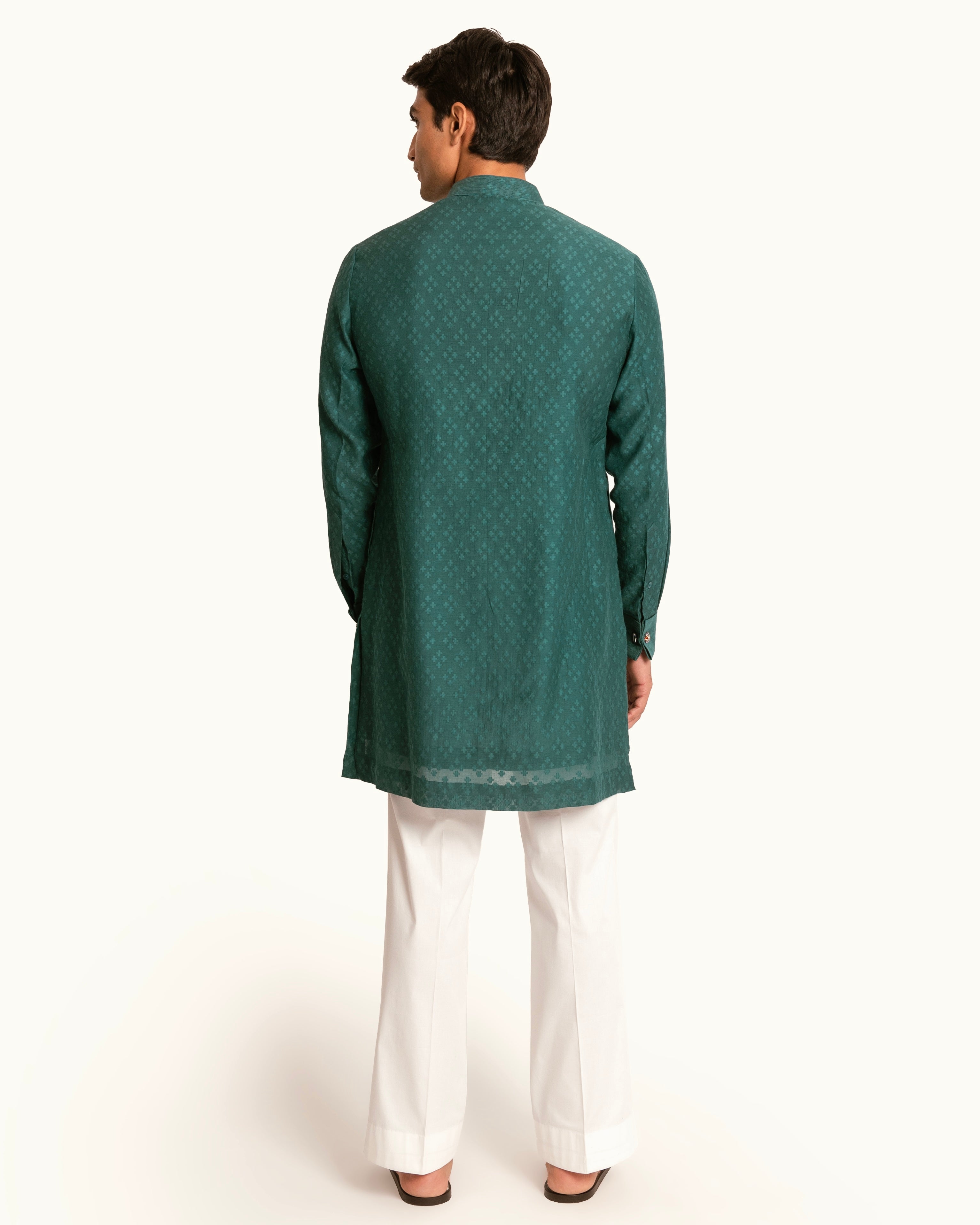 Patterned Chanderi Kurta Set in Emerald Green