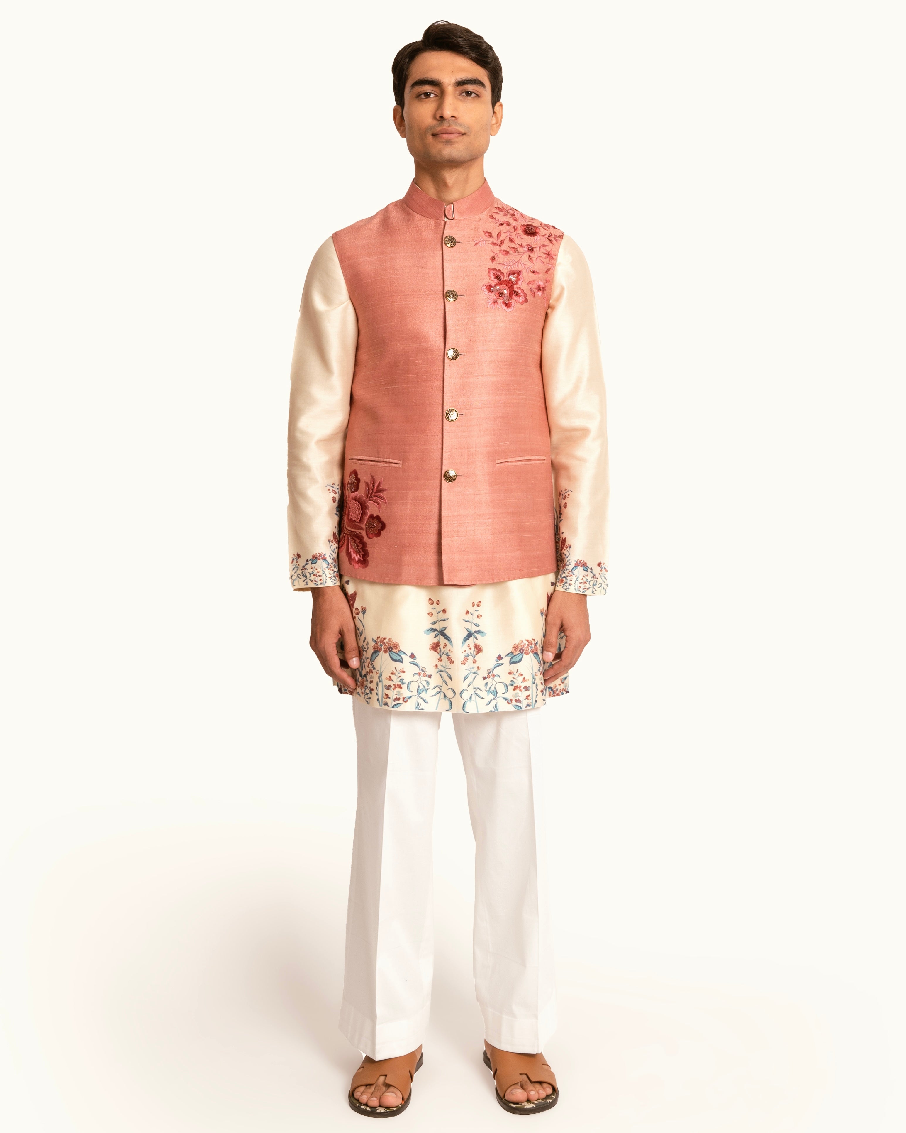 Floral Motif Sadri in Raw Silk