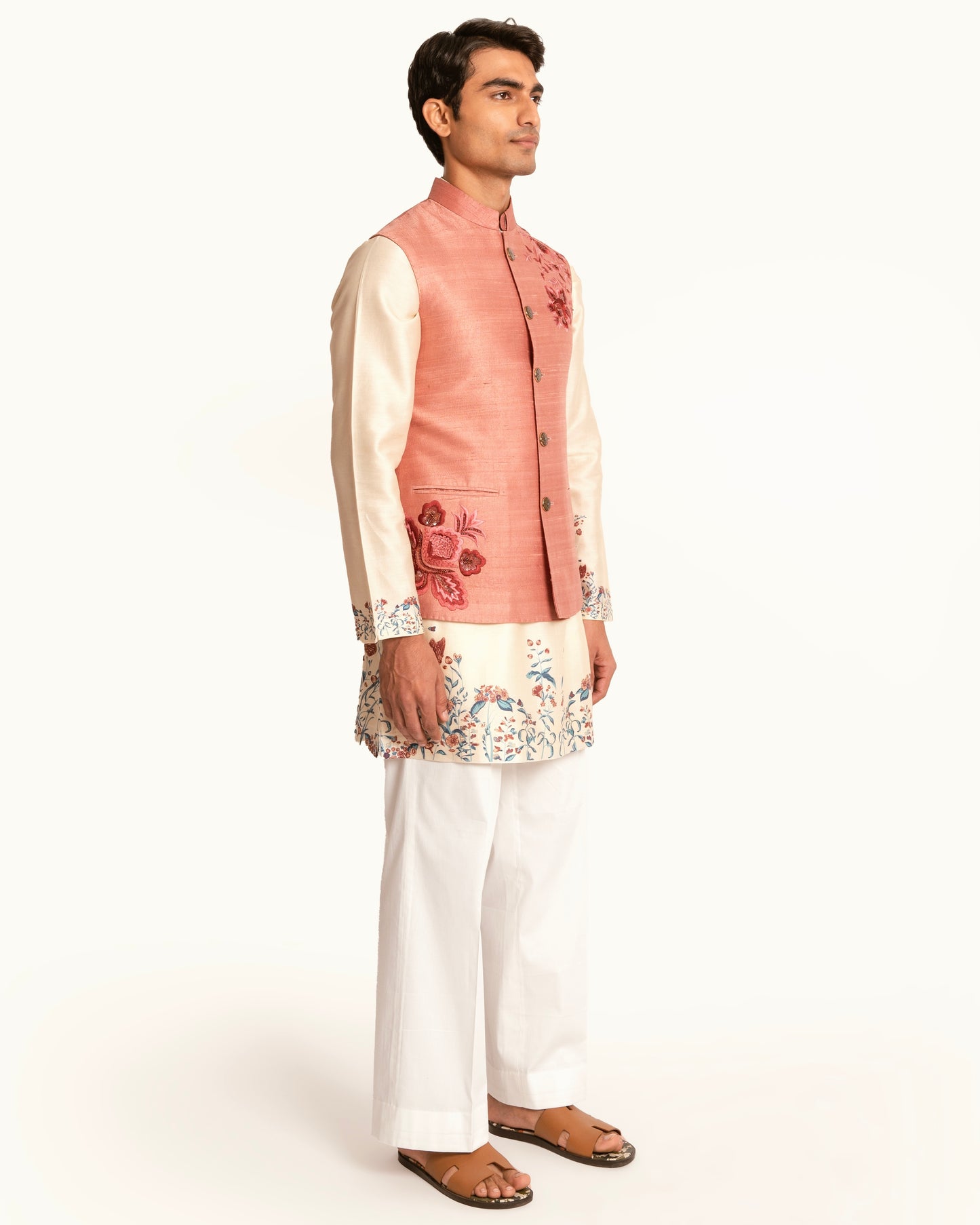 Floral Motif Sadri in Raw Silk