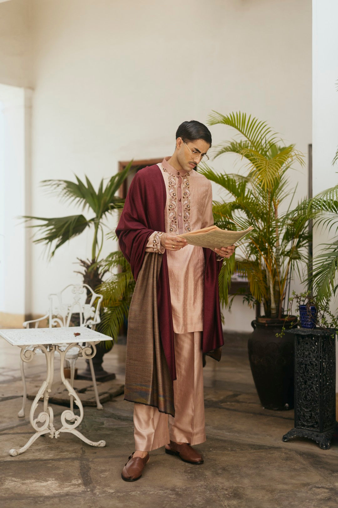 Rose Gold Kurta Set in Chanderi Silk