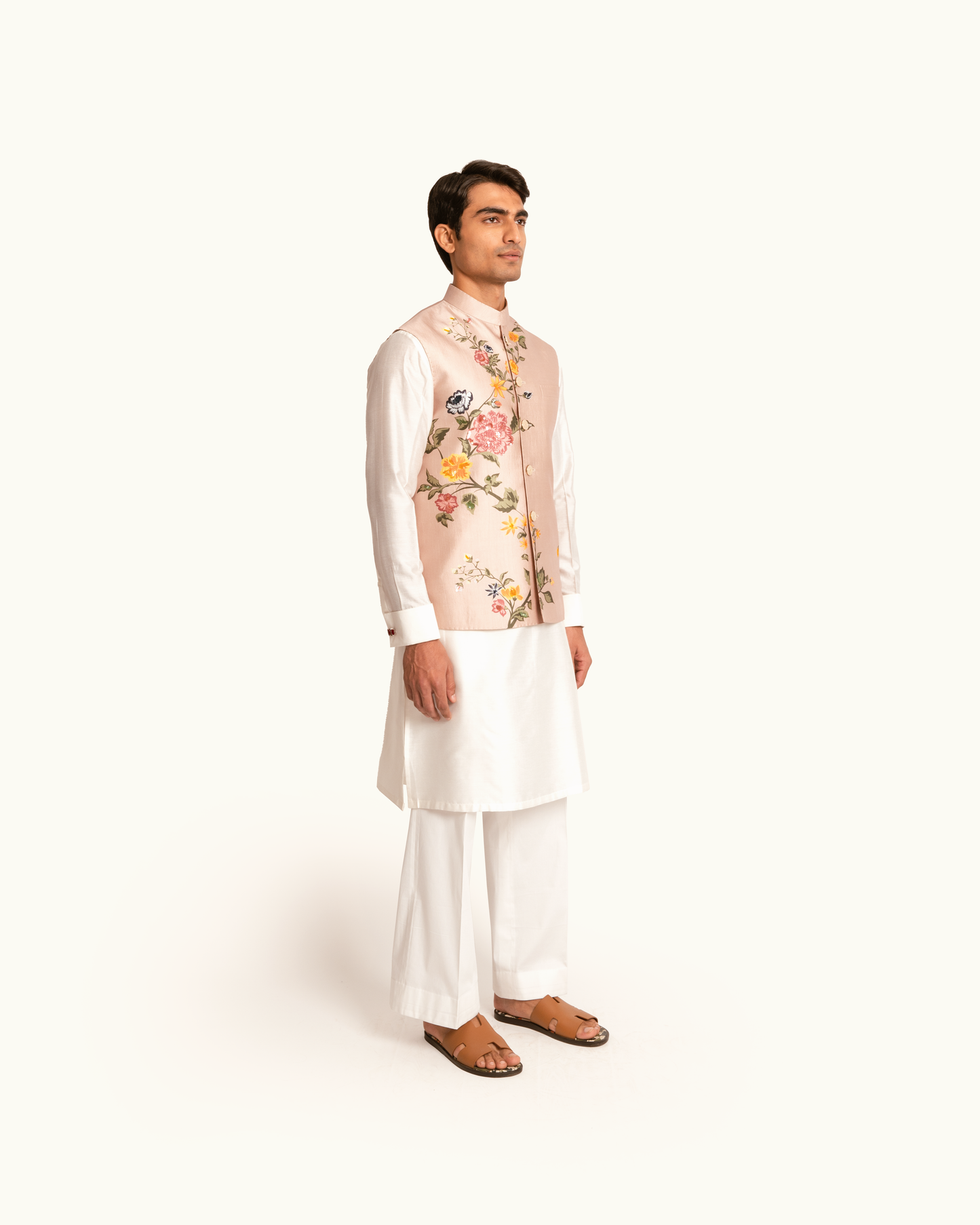 Floral Printed Rose Pink Sadri in Silk
