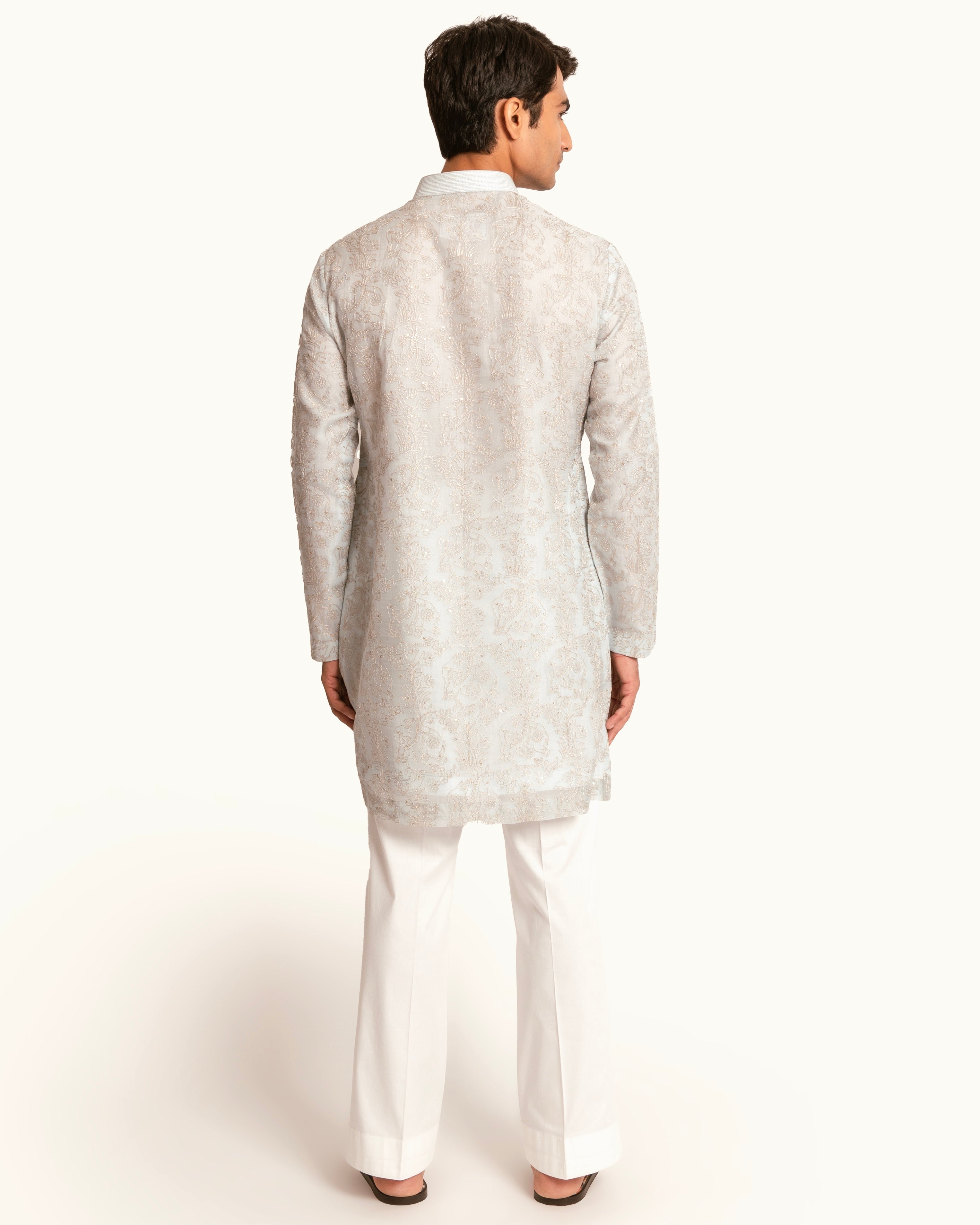 Blue Organza Elephant Motif Kurta Set