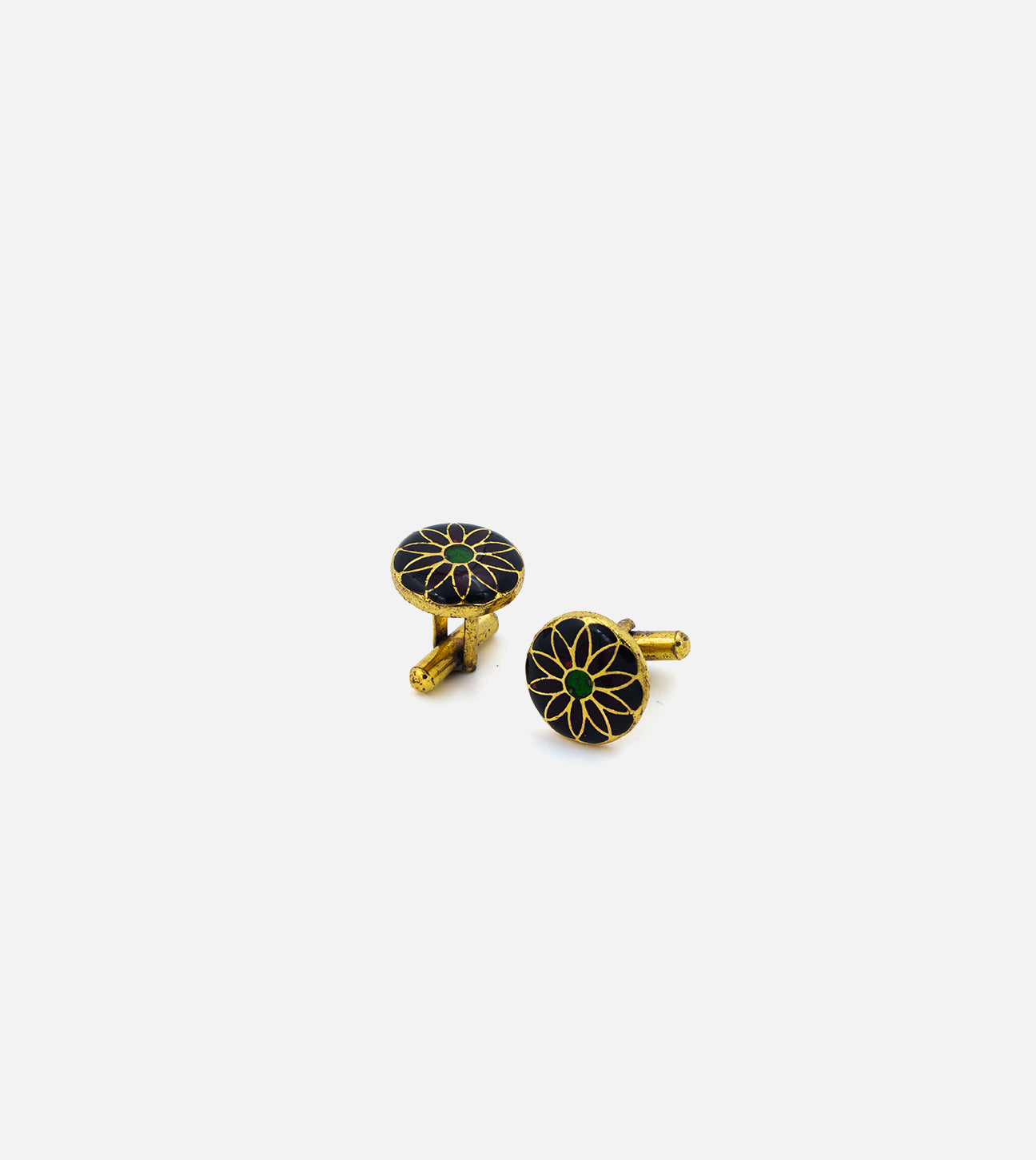 Black Floral Meena kari cufflinks