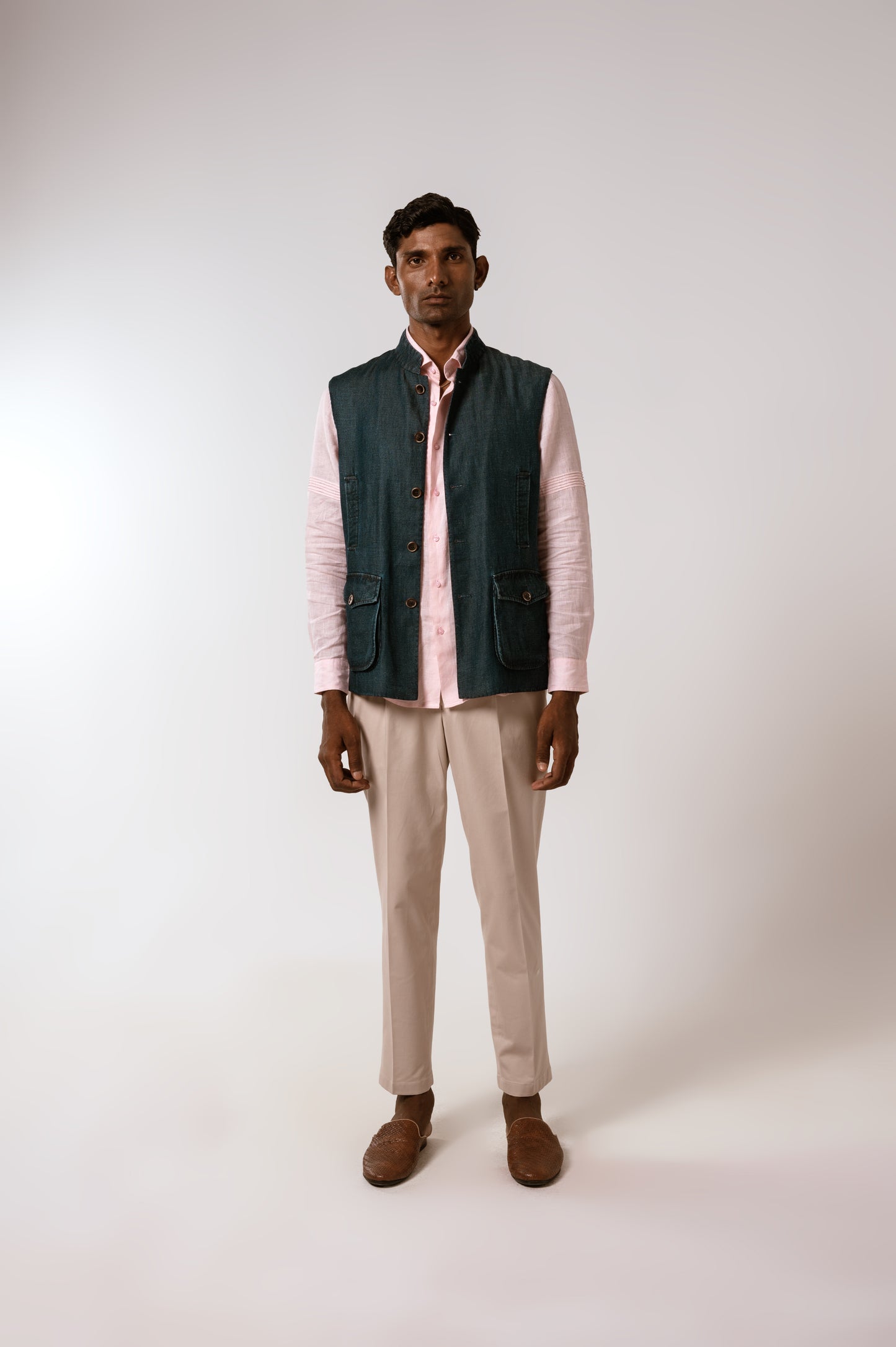 Ameer Sadri In Blue Cotton Linen Denim