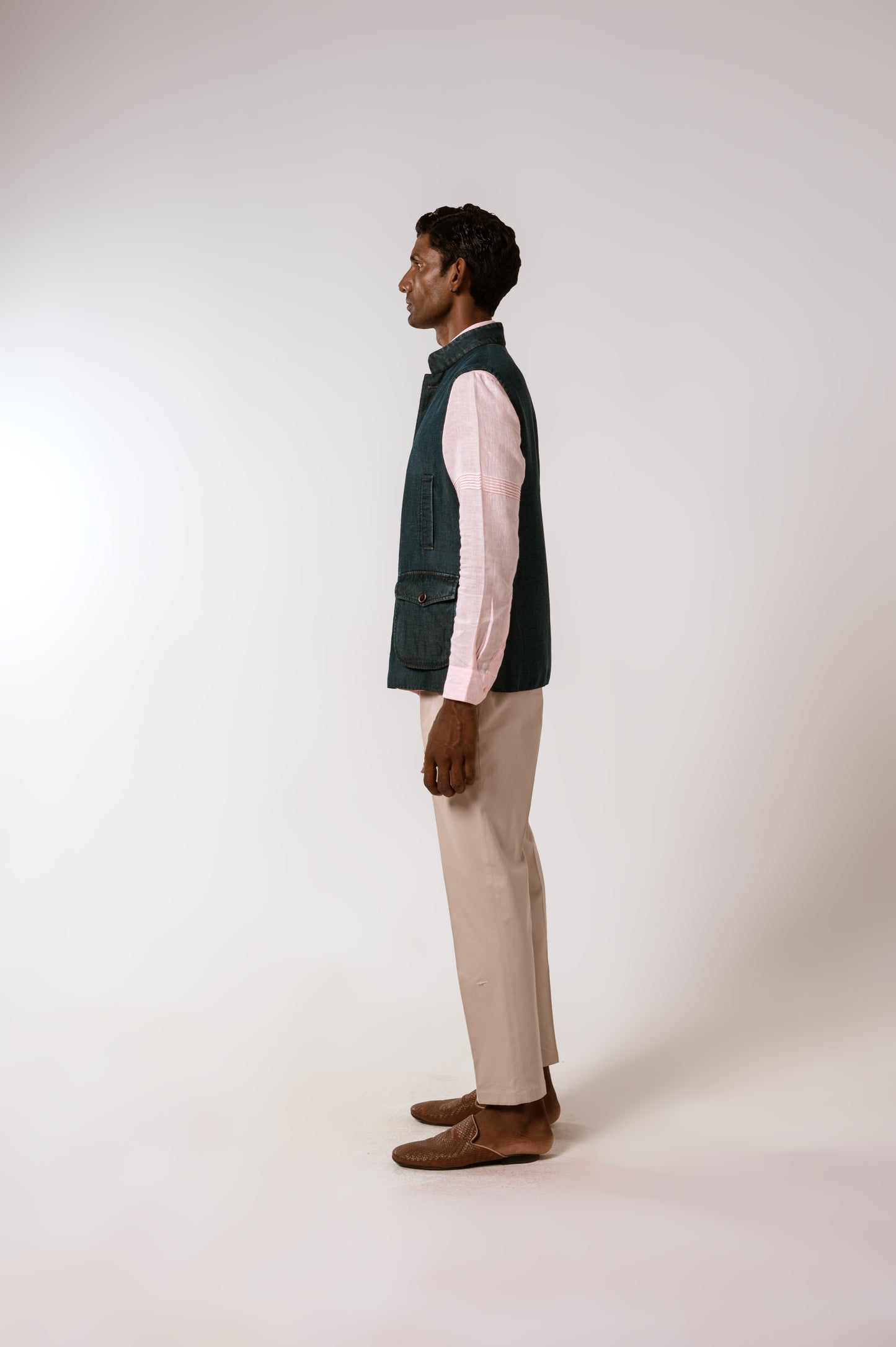 Ameer Sadri In Blue Cotton Linen Denim