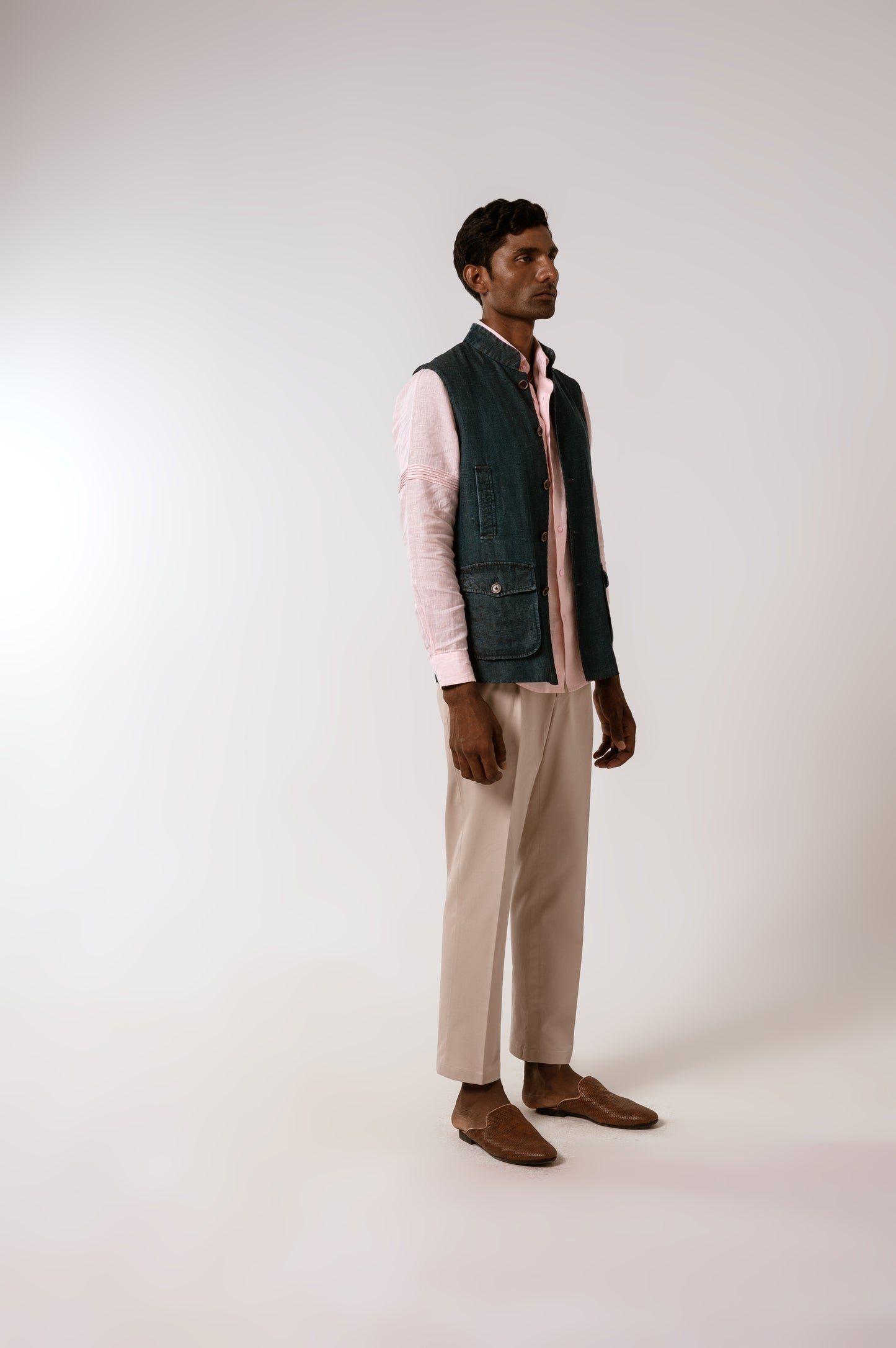 Ameer Sadri In Blue Cotton Linen Denim