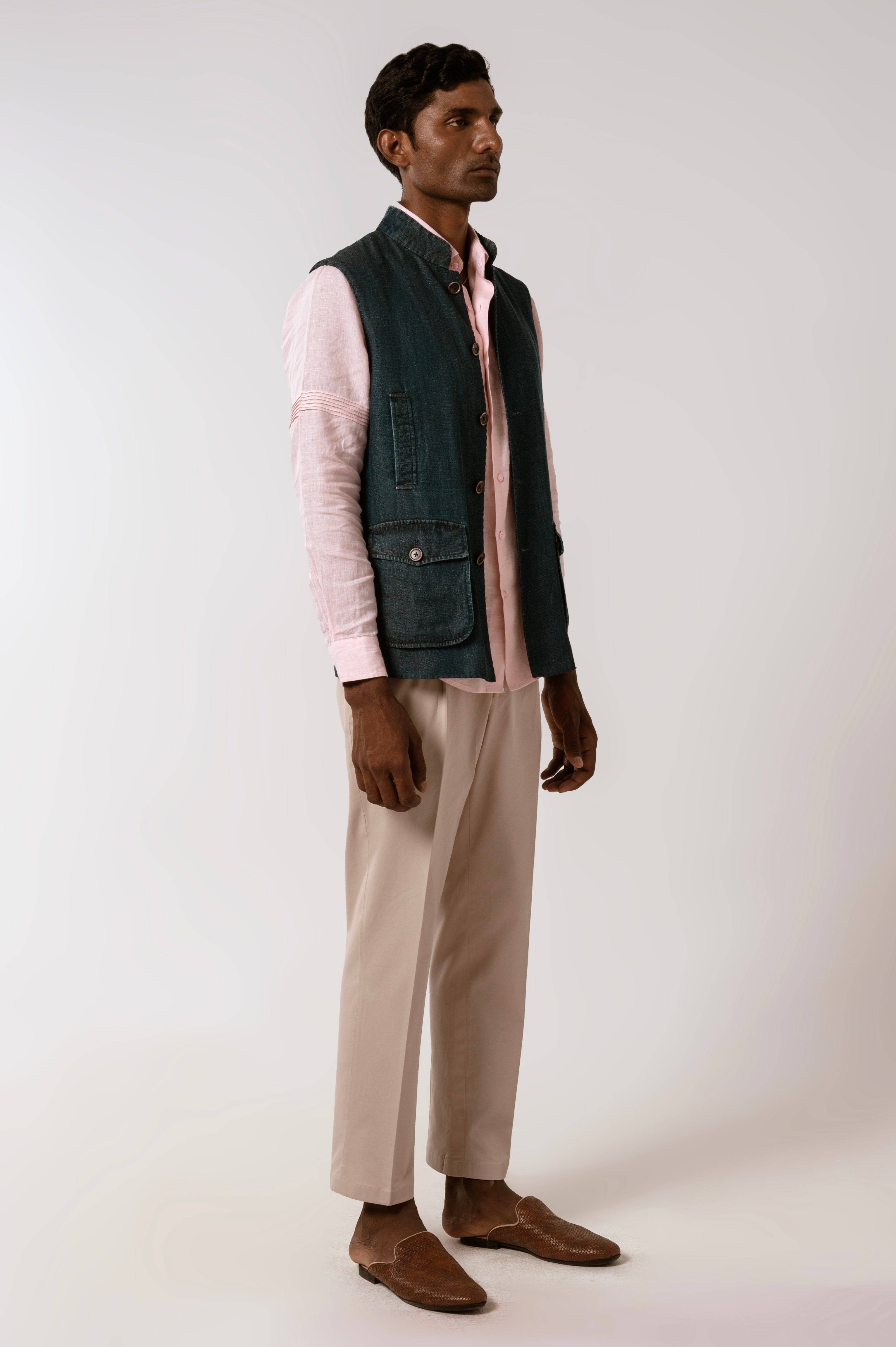 Ameer Sadri In Blue Cotton Linen Denim