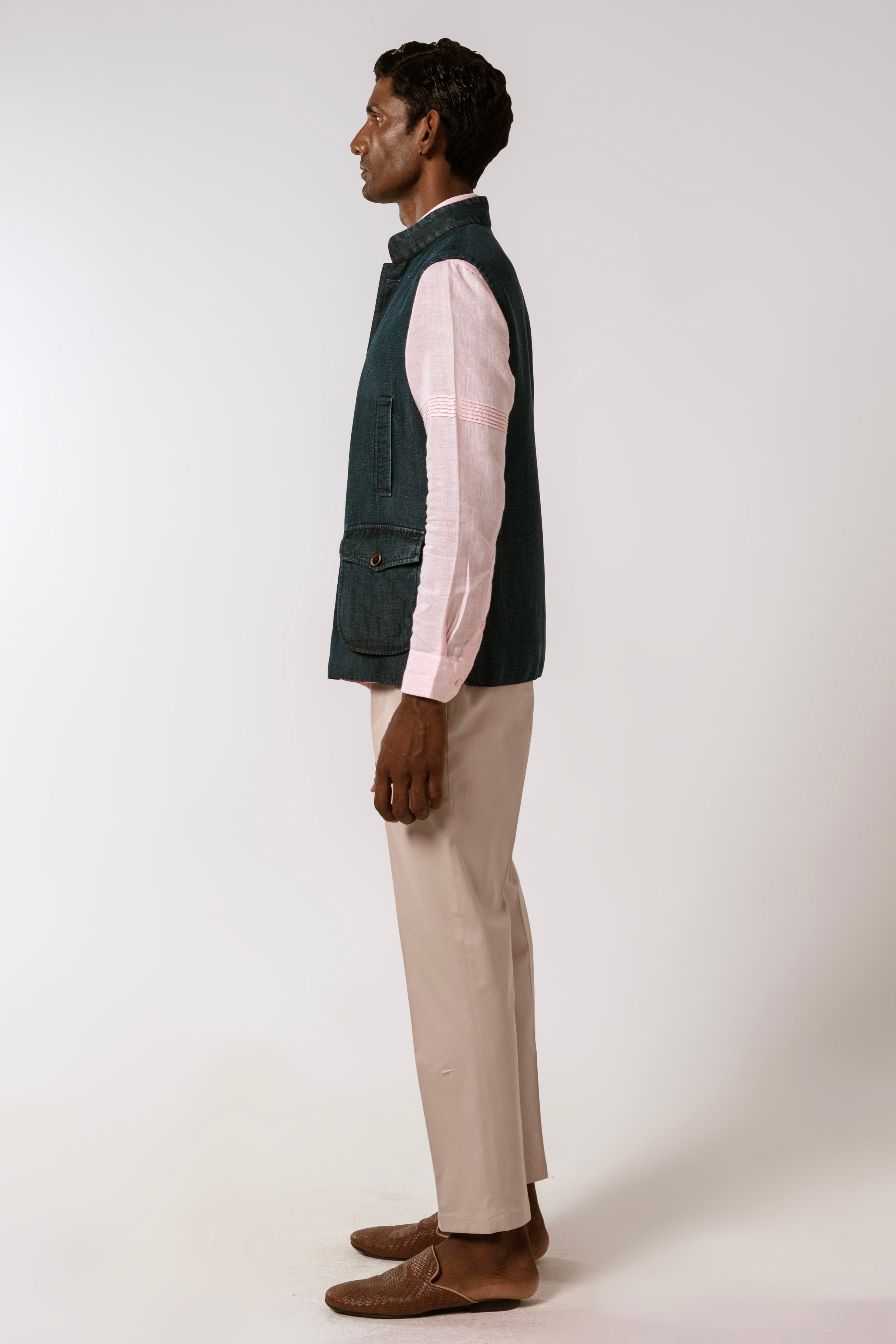 Ameer Sadri In Blue Cotton Linen Denim