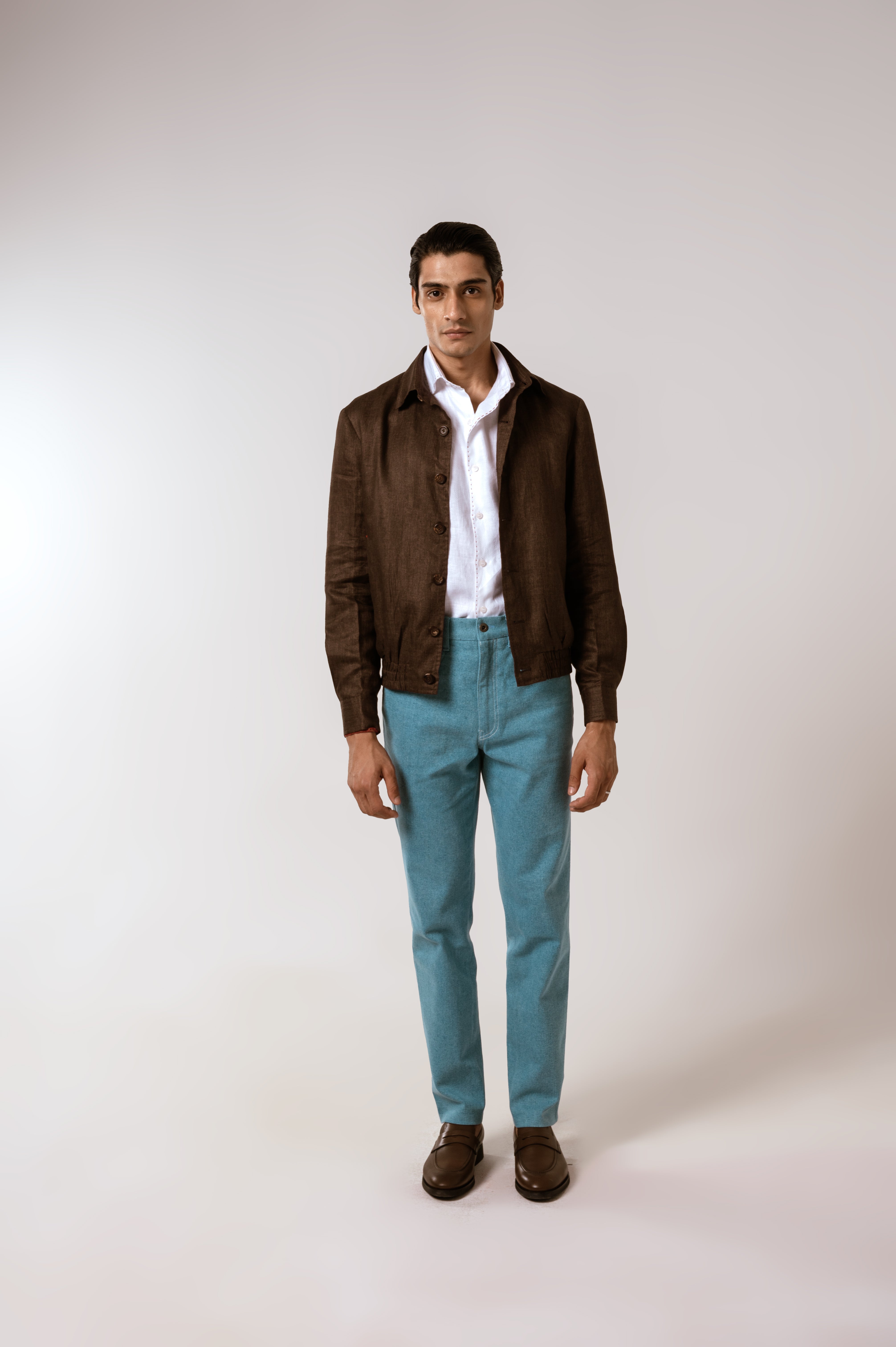 Bomber Jacket In Chocolate Brown Linen