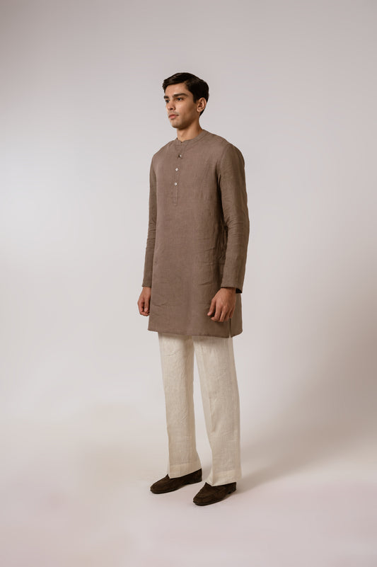 Brown Linen Kurta Set