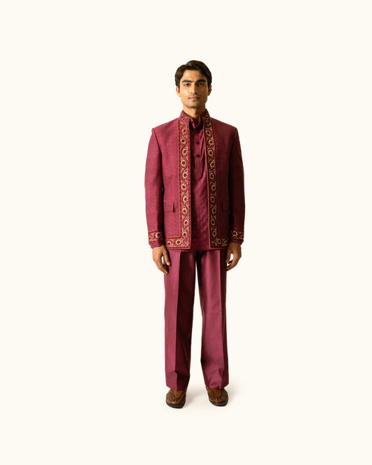Berry Open Bandhagala in Raw Silk