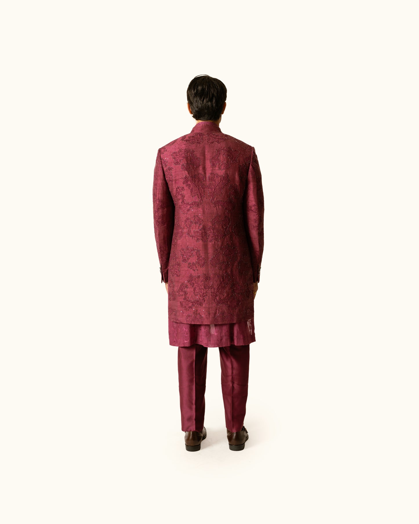 Berry Tonal Indo-Western in Raw Silk