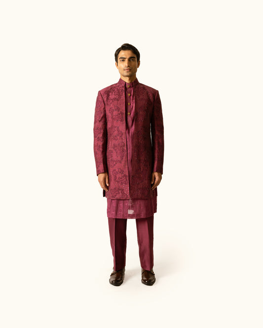 Berry Tonal Indo-Western in Raw Silk
