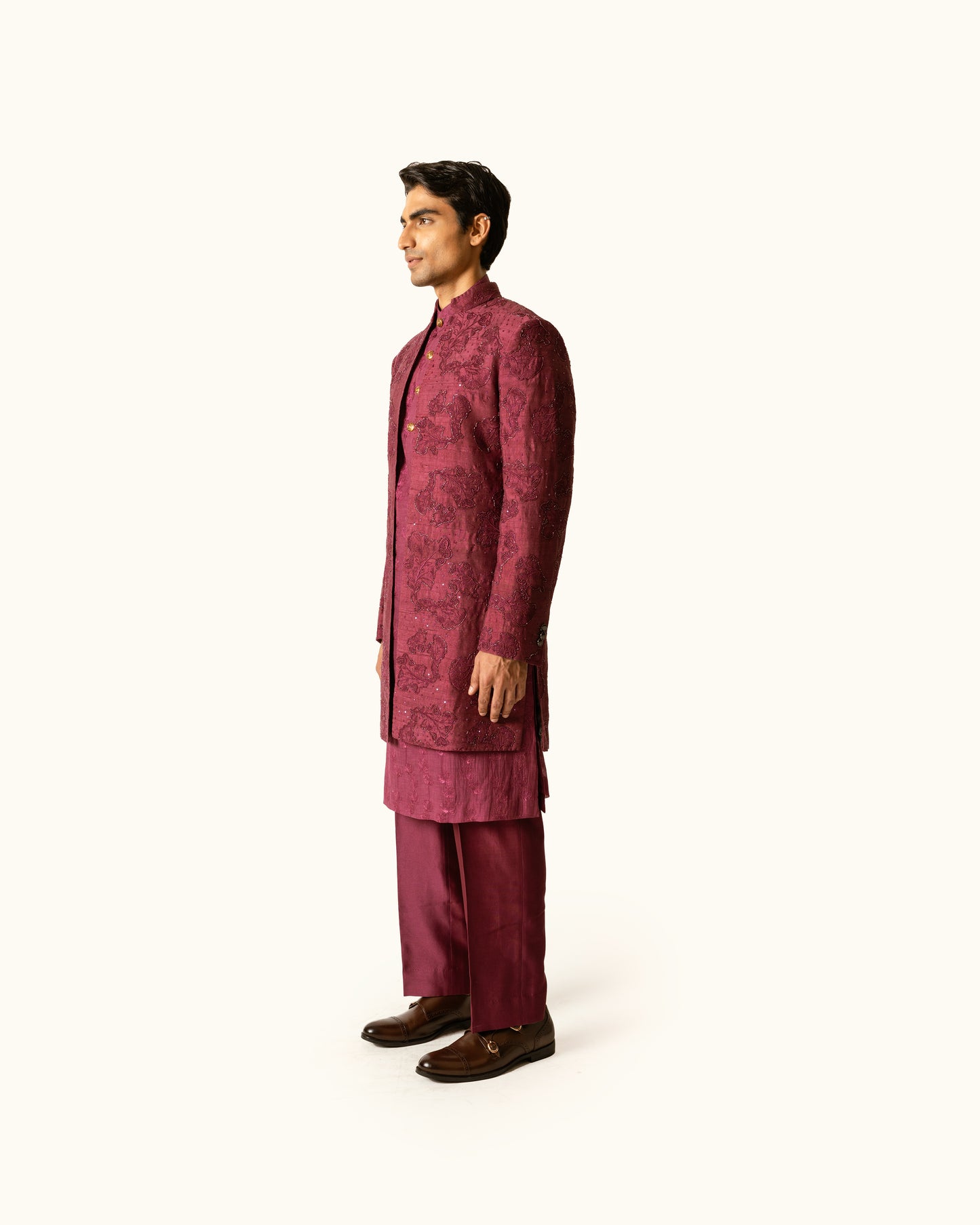 Berry Tonal Indo-Western in Raw Silk
