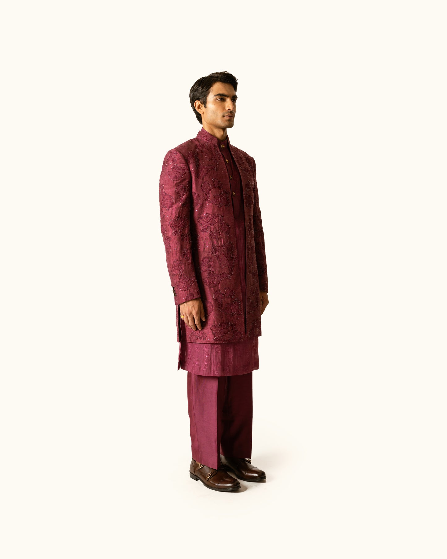 Berry Tonal Indo-Western in Raw Silk