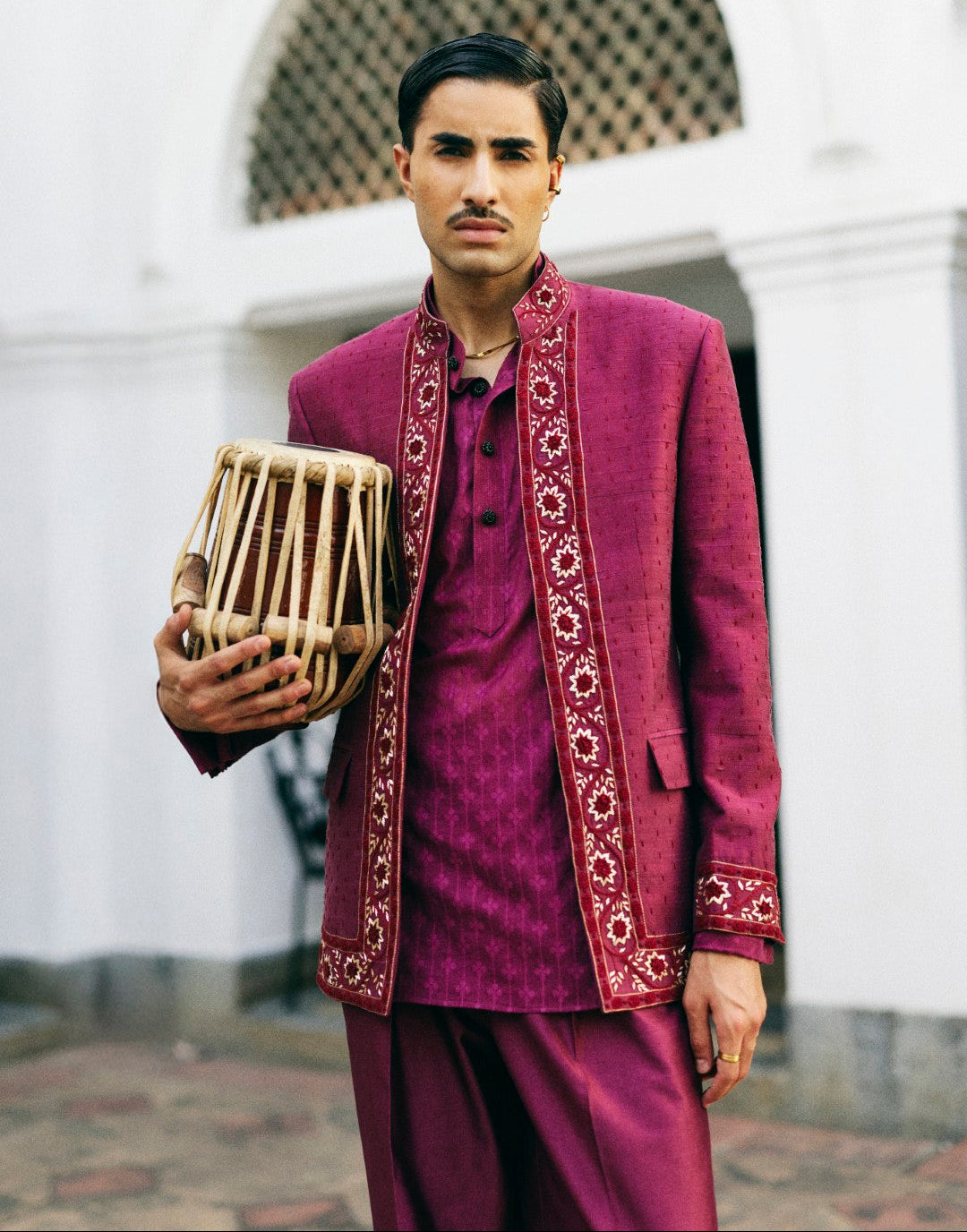 Berry Open Bandhagala in Raw Silk