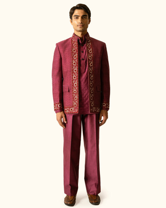 Berry Open Bandhagala in Raw Silk