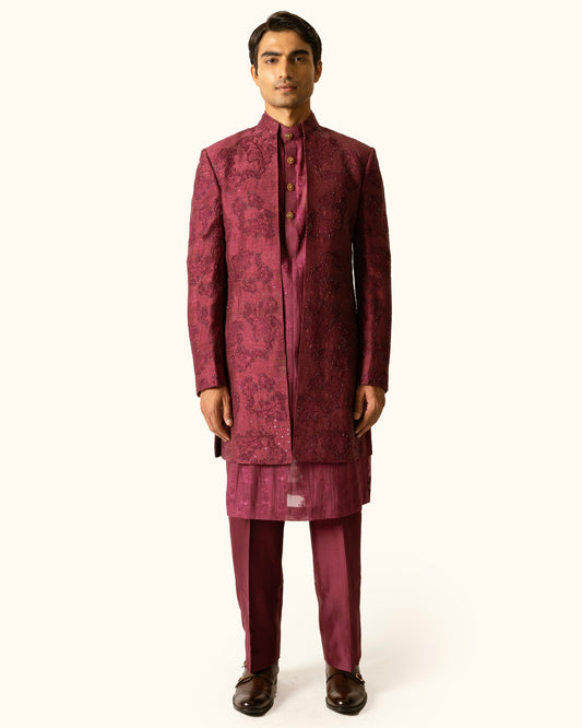 Berry Tonal Indo-Western in Raw Silk