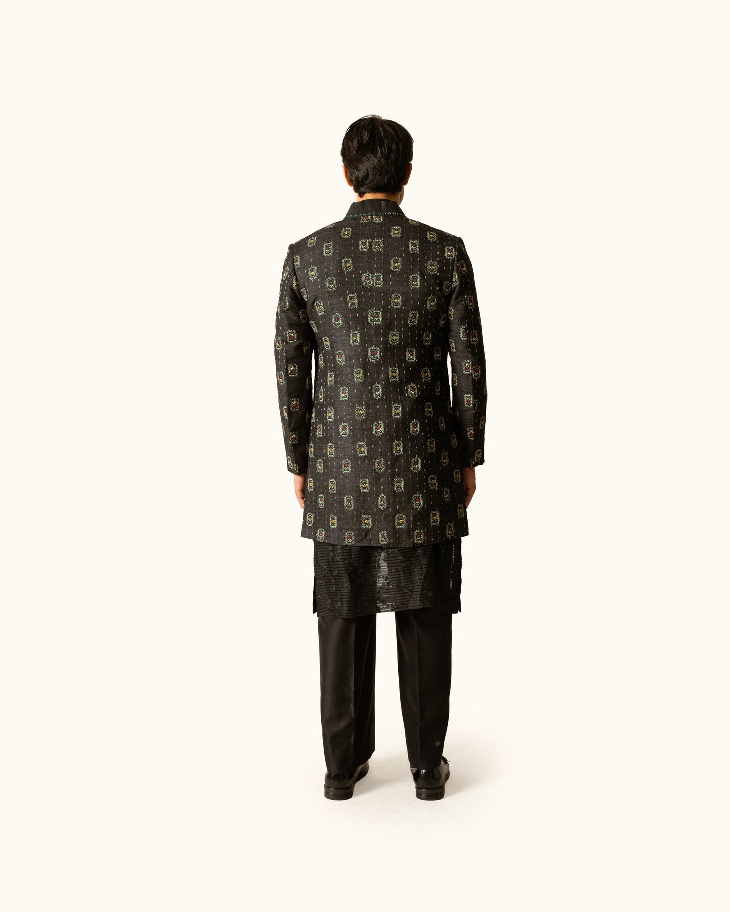 Black Tonal Indo-Western in Raw Silk
