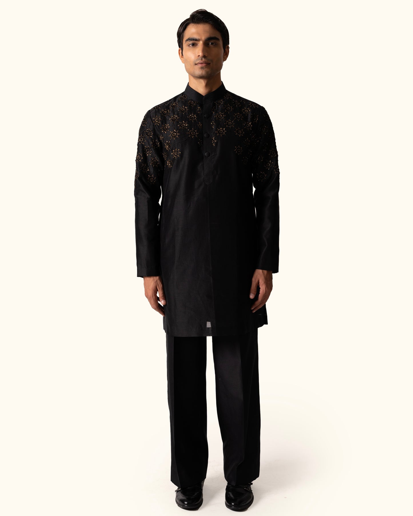 Black Embroidered Kurta Set in Chanderi Silk