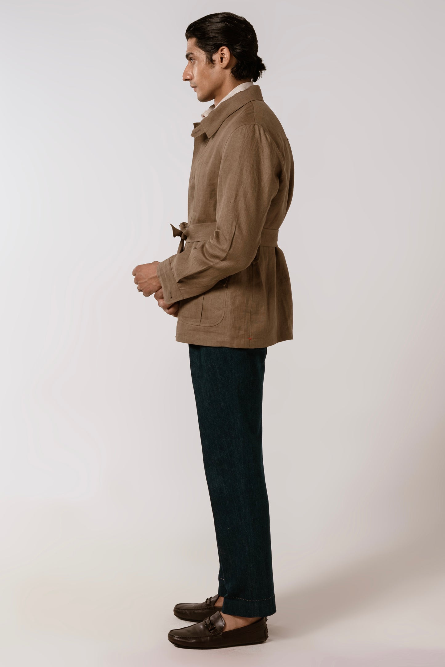 Bush Jacket In Khakhi Linen
