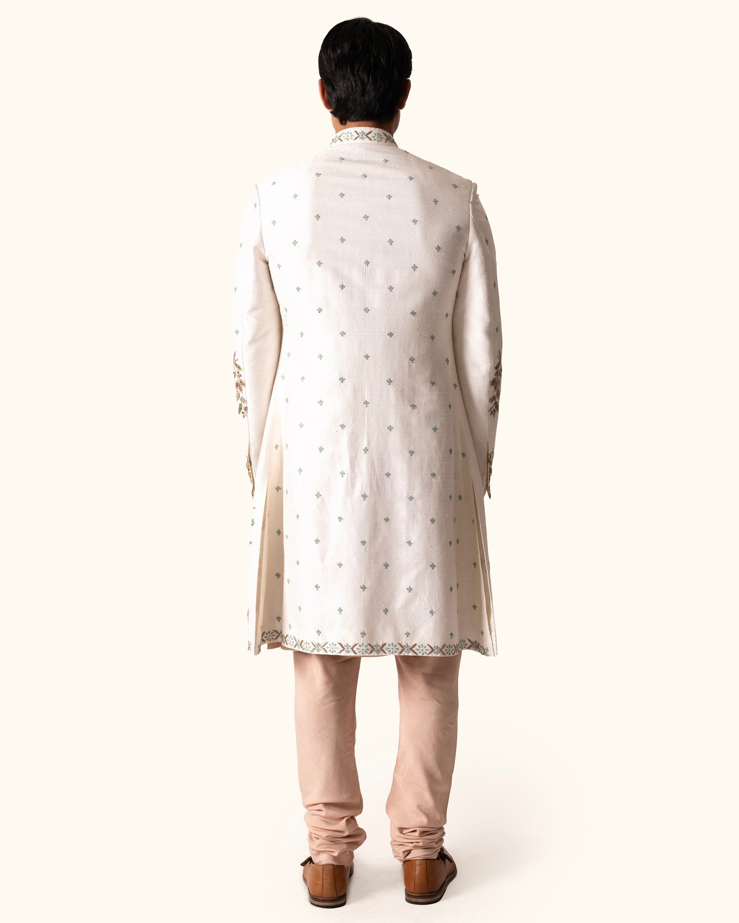 Cream Achkan in Raw Silk