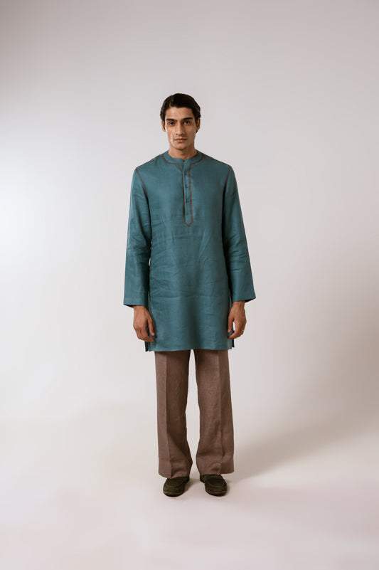 Diesel Blue Herringbone Linen Kurta