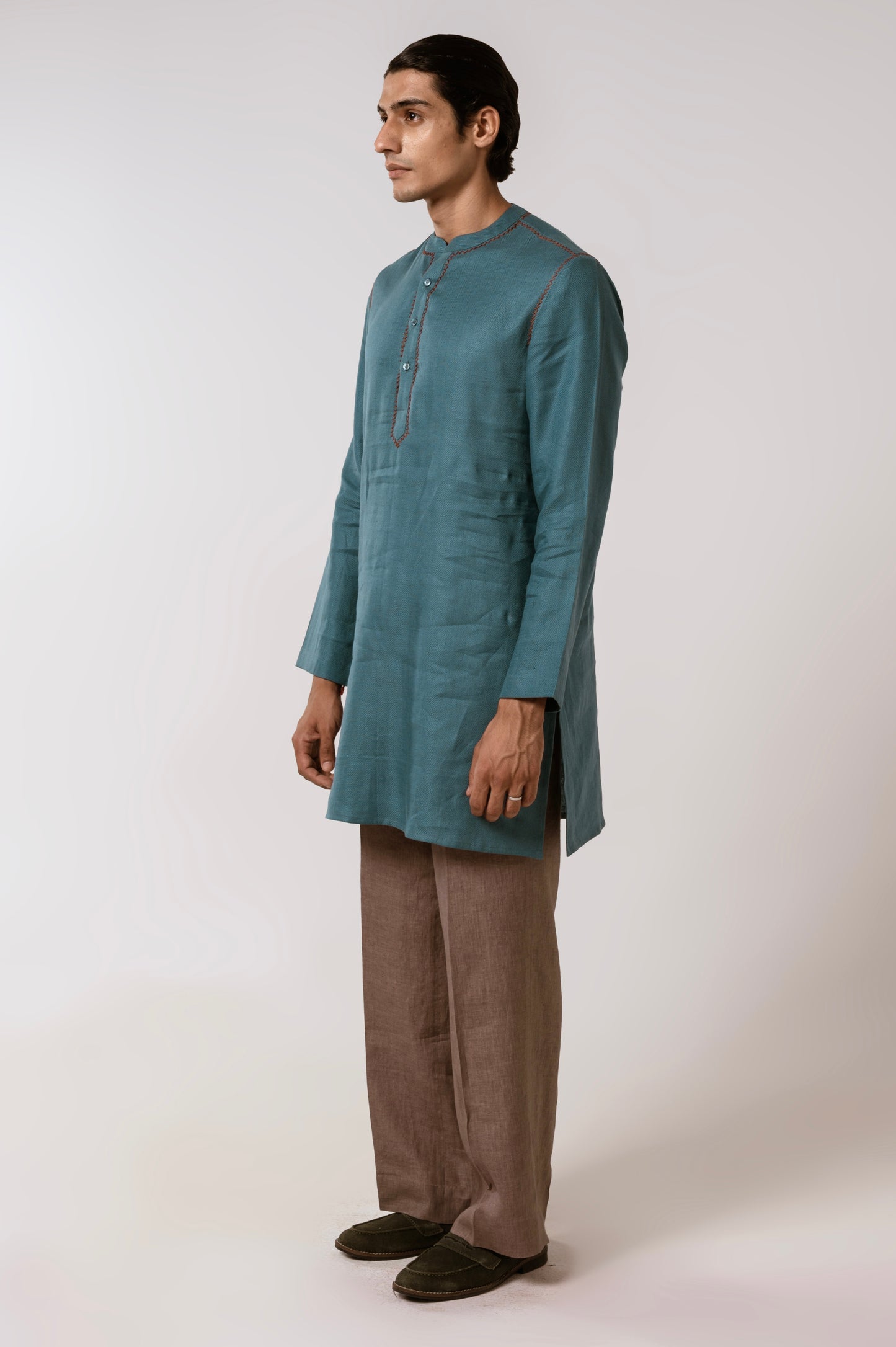 Diesel Blue Herringbone Linen Kurta
