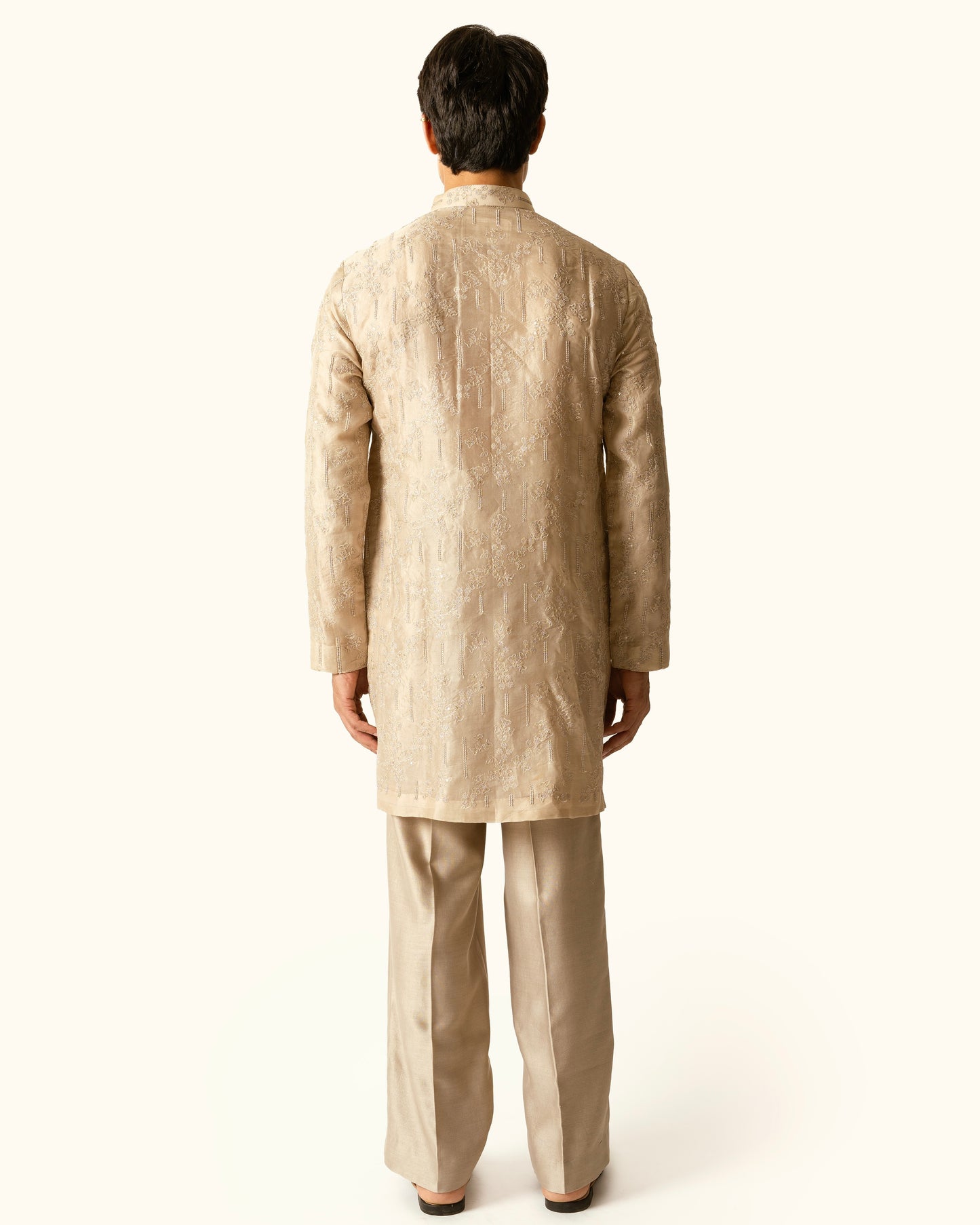 Champagne Embroidered Kurta Set in Silk Organza