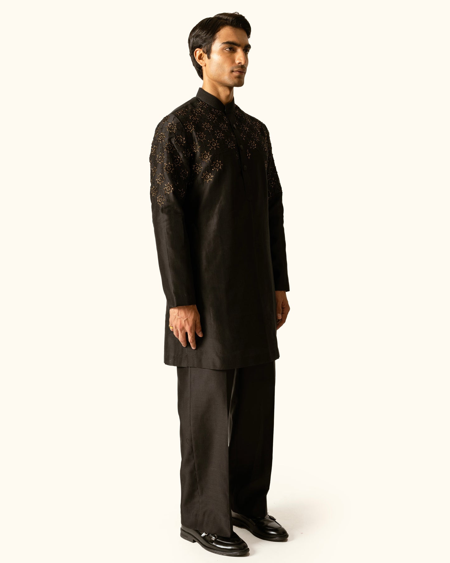 Black Embroidered Kurta Set in Chanderi Silk