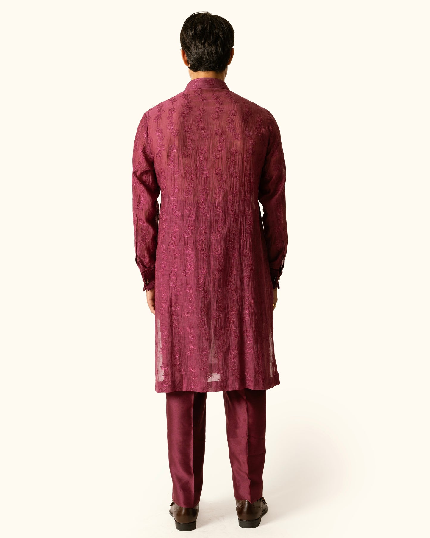 Berry Tonal Indo-Western in Raw Silk