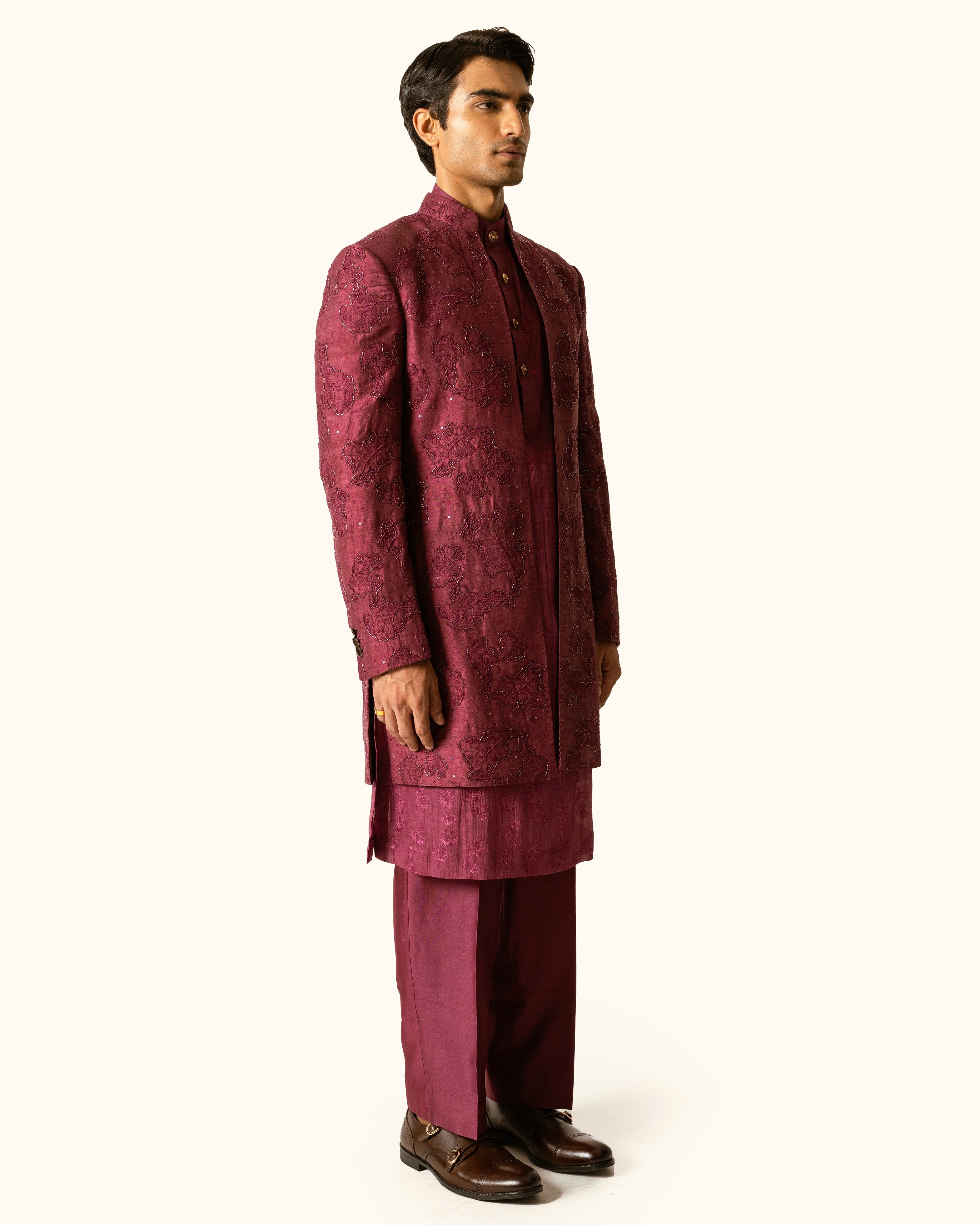 Berry Tonal Indo-Western in Raw Silk