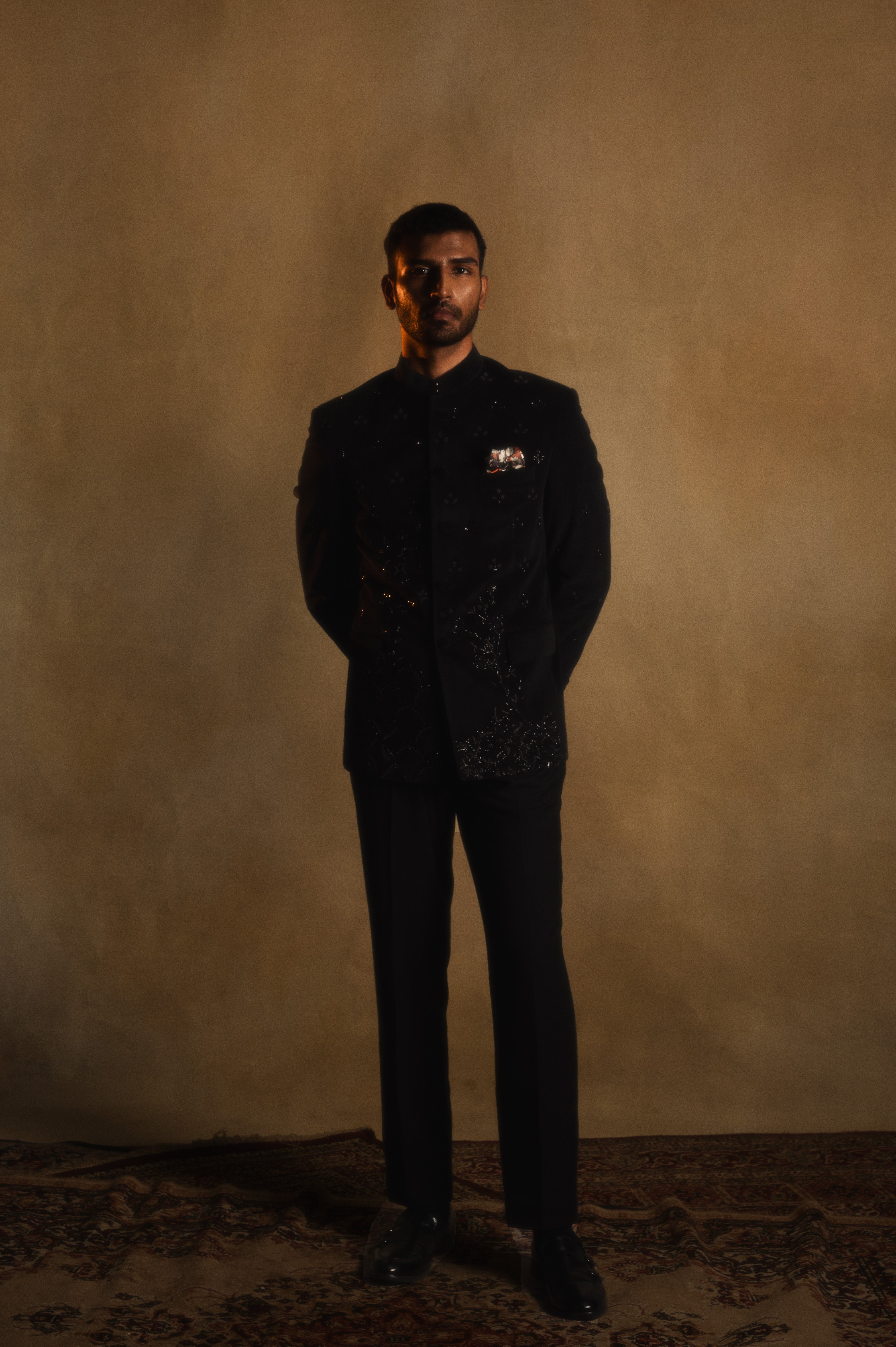 Hand-embroidered Bandhgala in Black