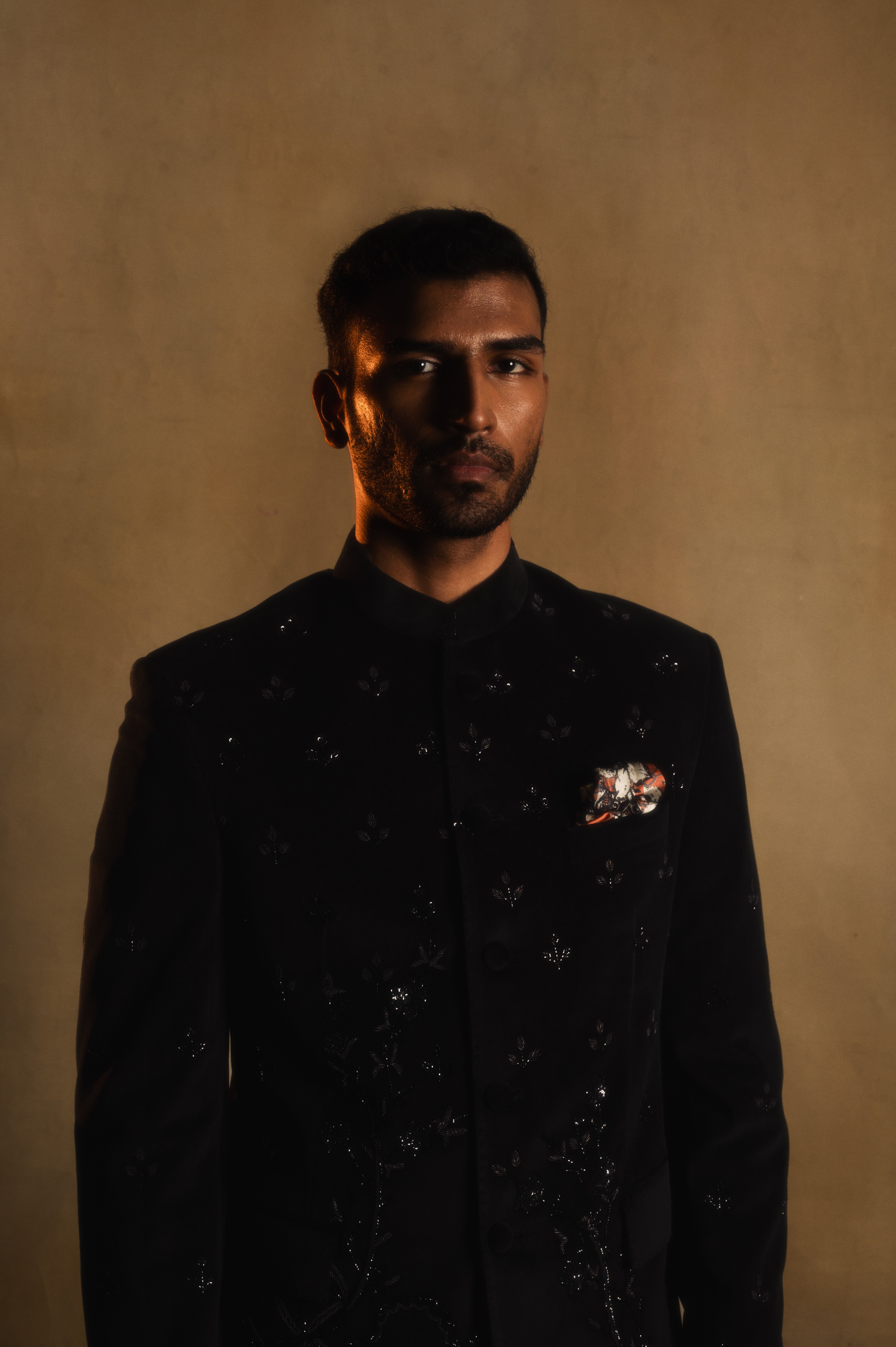 Hand-embroidered Bandhgala in Black