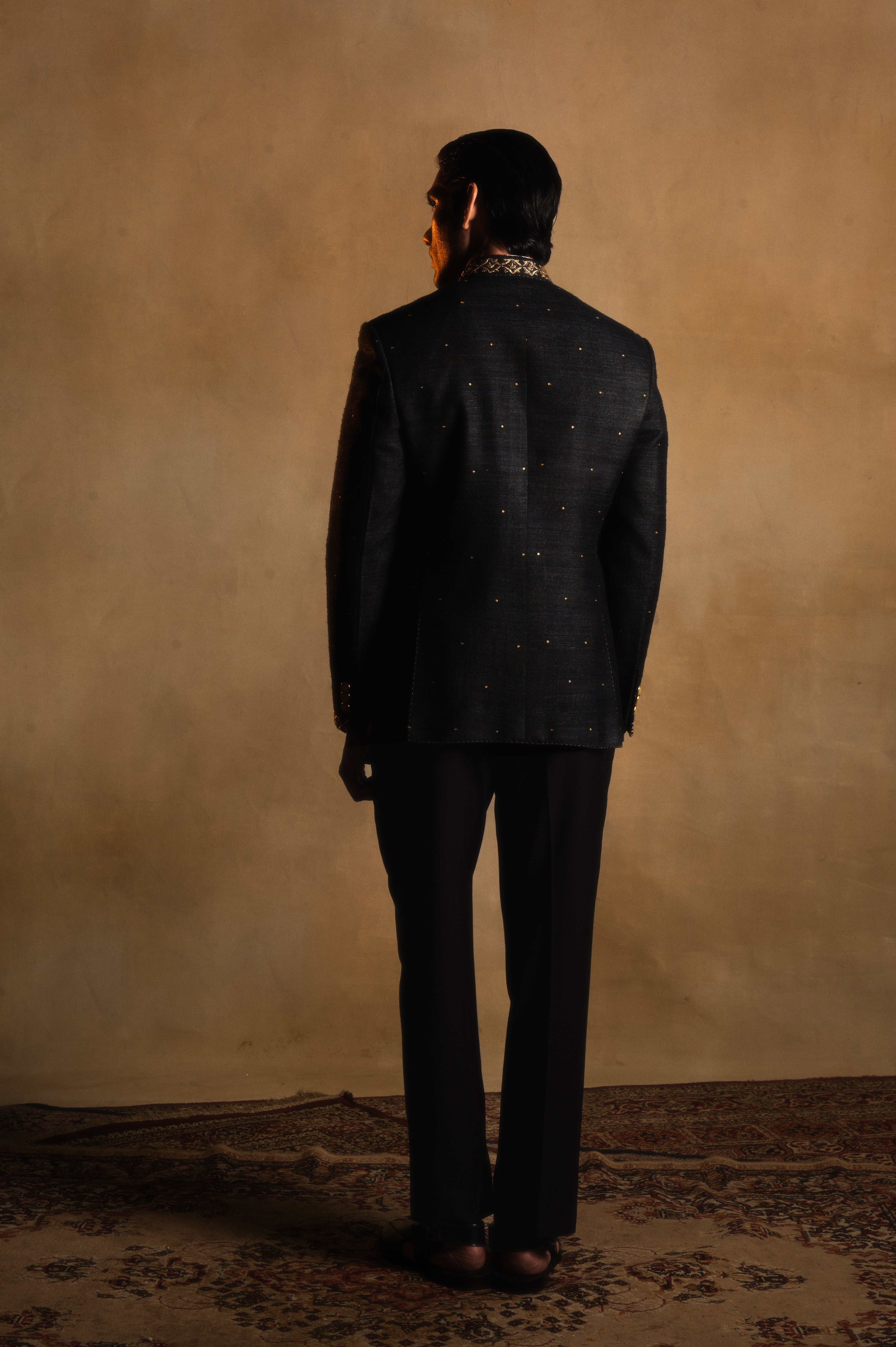 Bandhgala with Chest Motif in Black