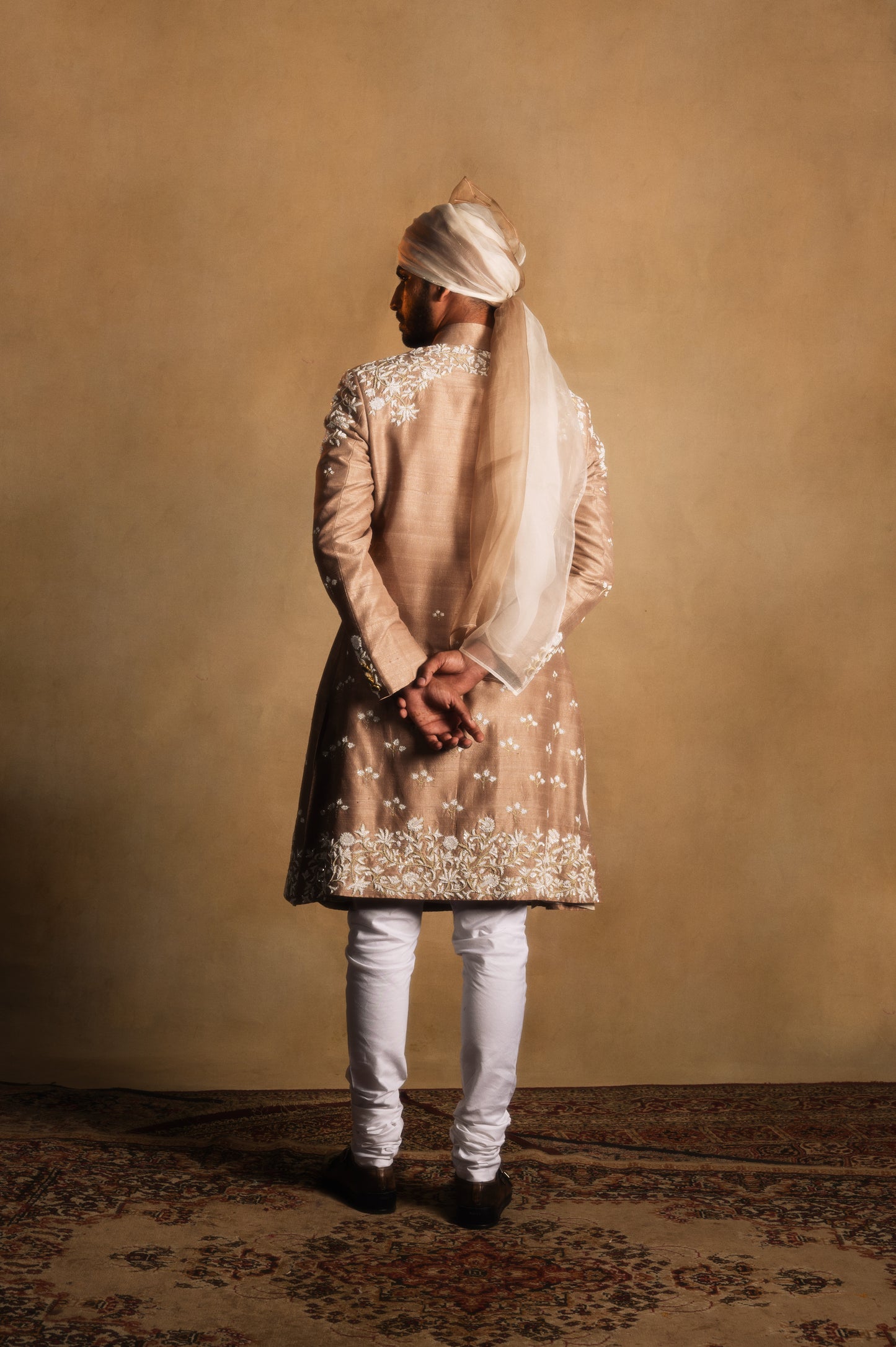 Wedding Achkan in Champagne Gold