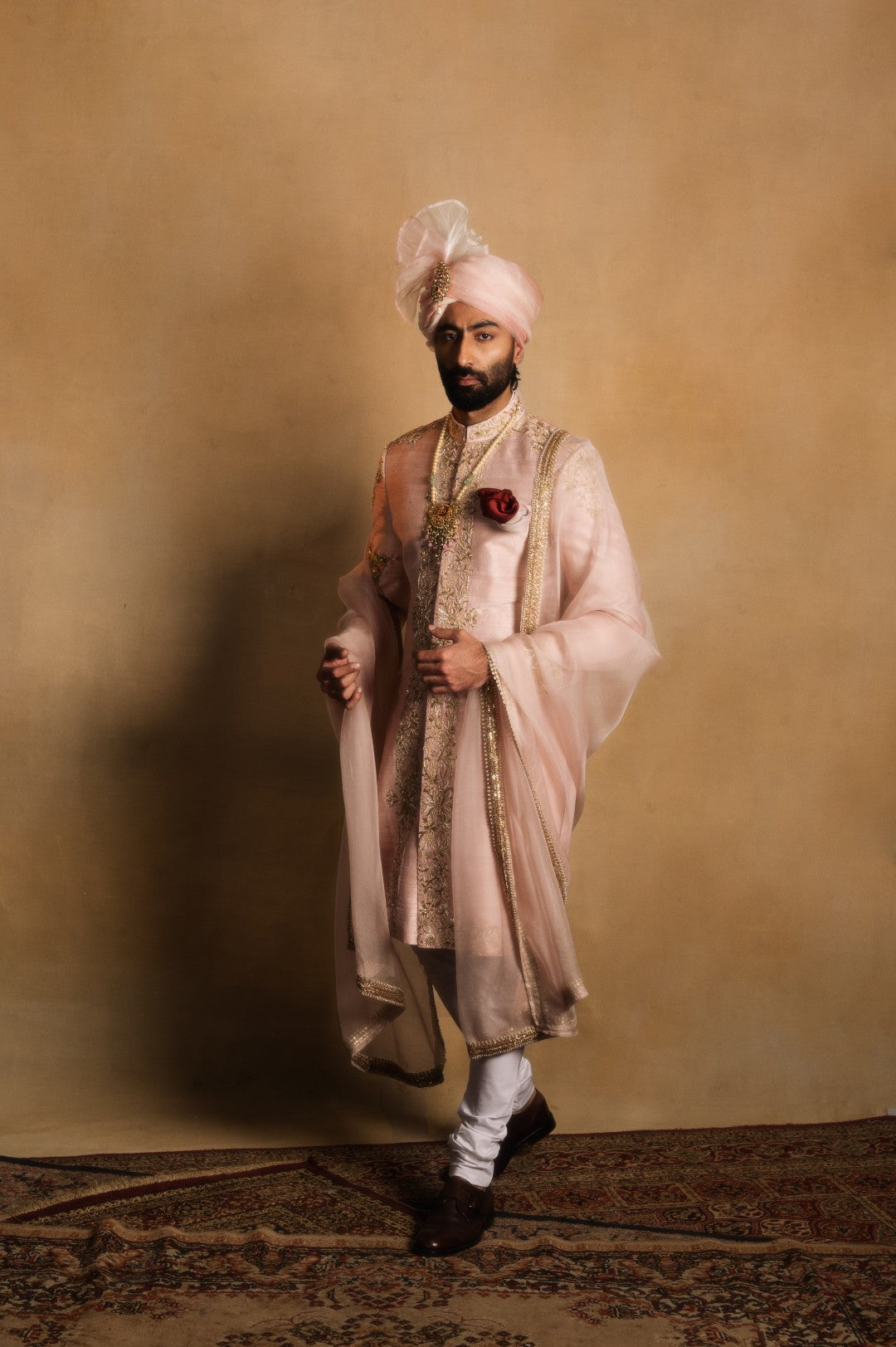 Dusty Rose Achkan with Symmetrical Embellishment