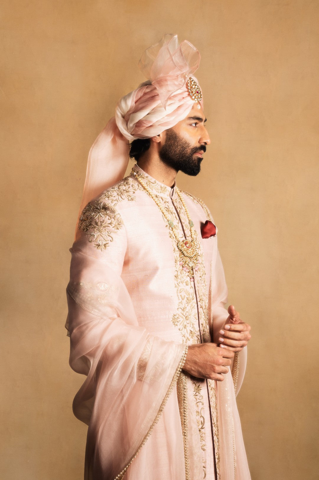 Dusty Rose Achkan with Symmetrical Embellishment