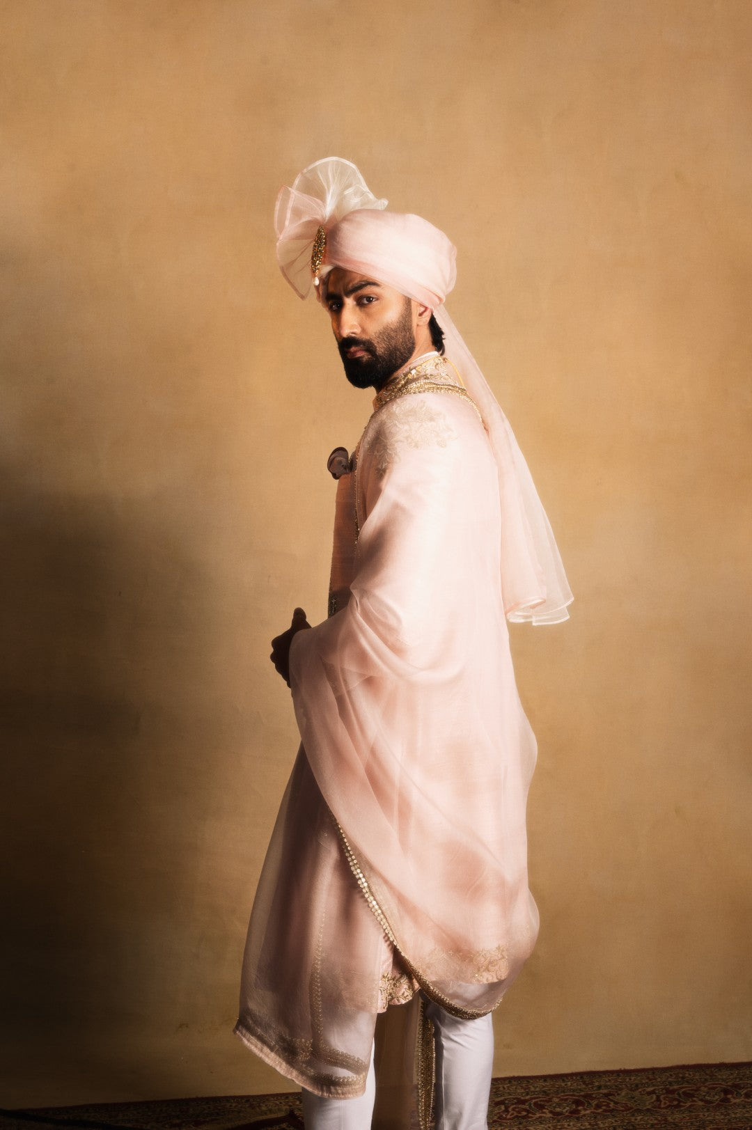 Dusty Rose Achkan with Symmetrical Embellishment