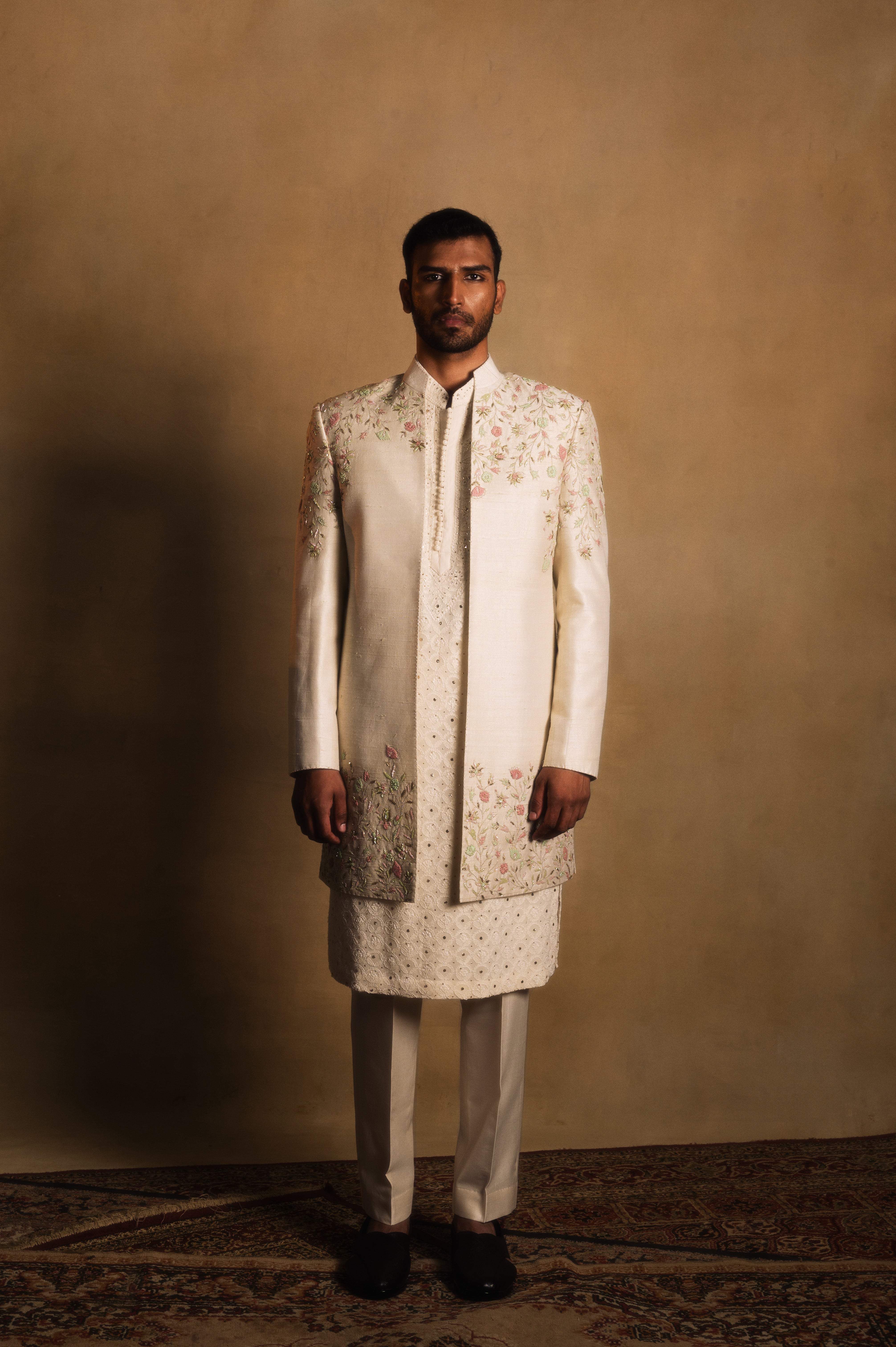 Floral Indowestern in Cream